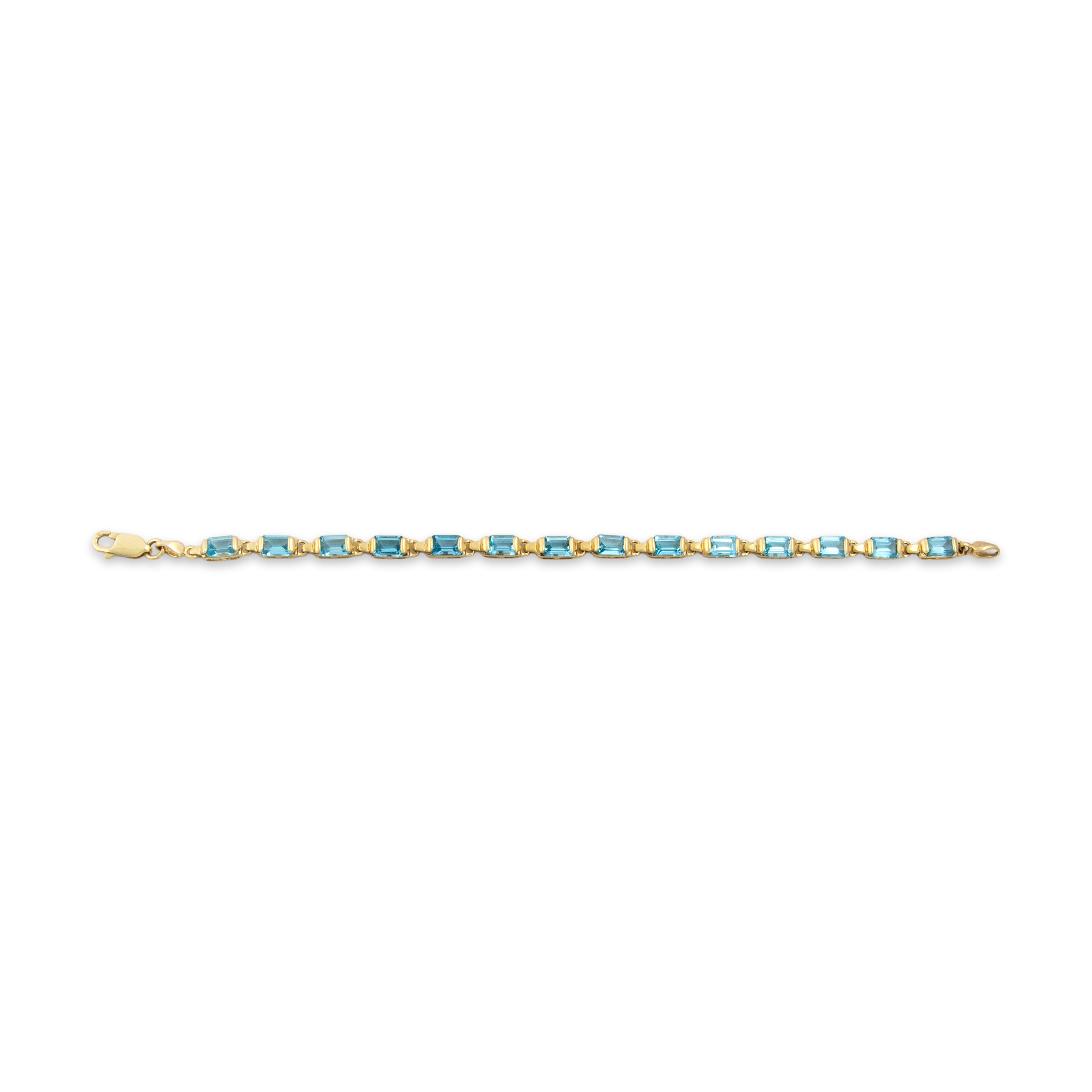 Vintage 14k Yellow Gold 9.69cttw Blue Topaz Refined Emerald-Cut Link Bracelet - Overall view