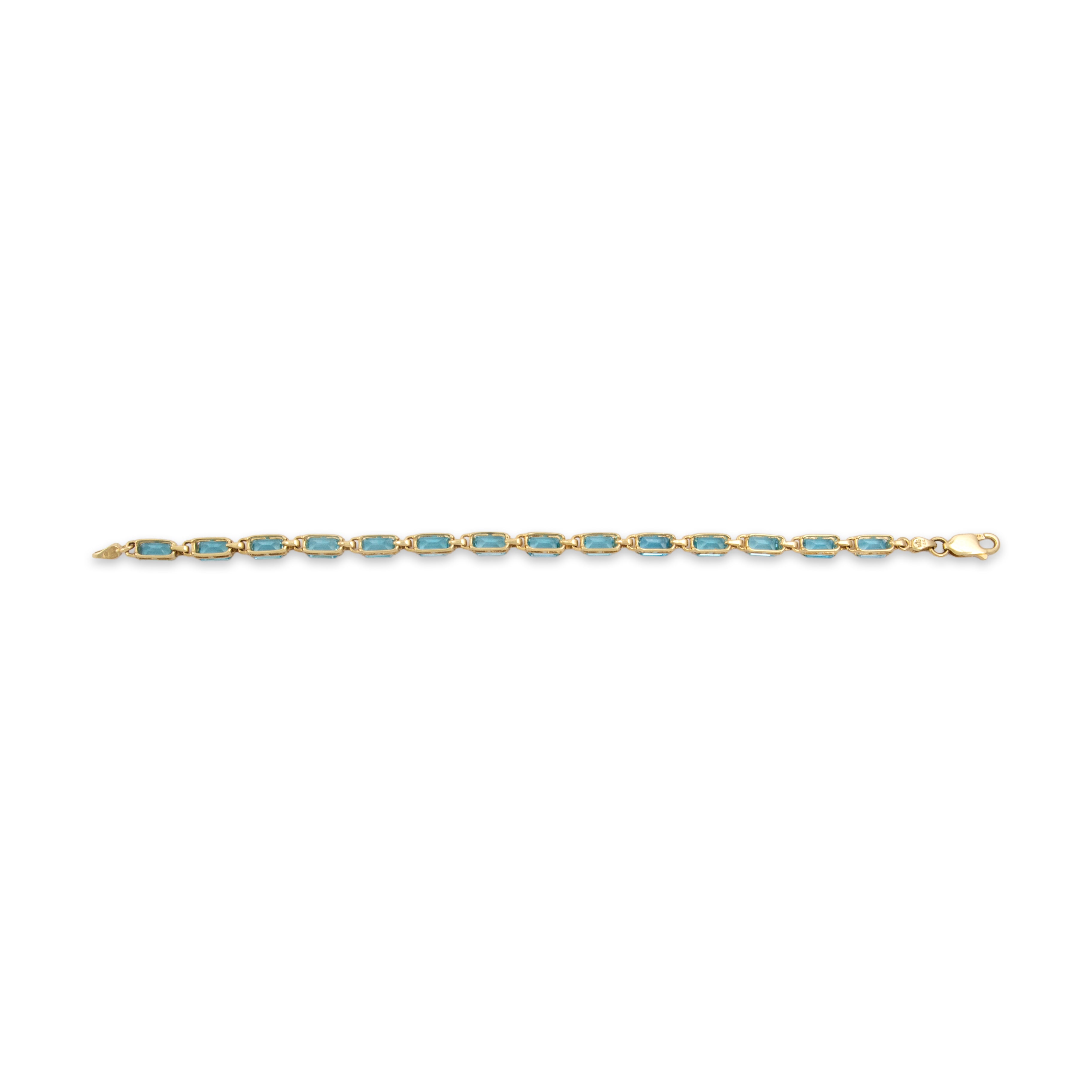 Vintage 14k Yellow Gold 9.69cttw Blue Topaz Refined Emerald-Cut Link Bracelet - Back view