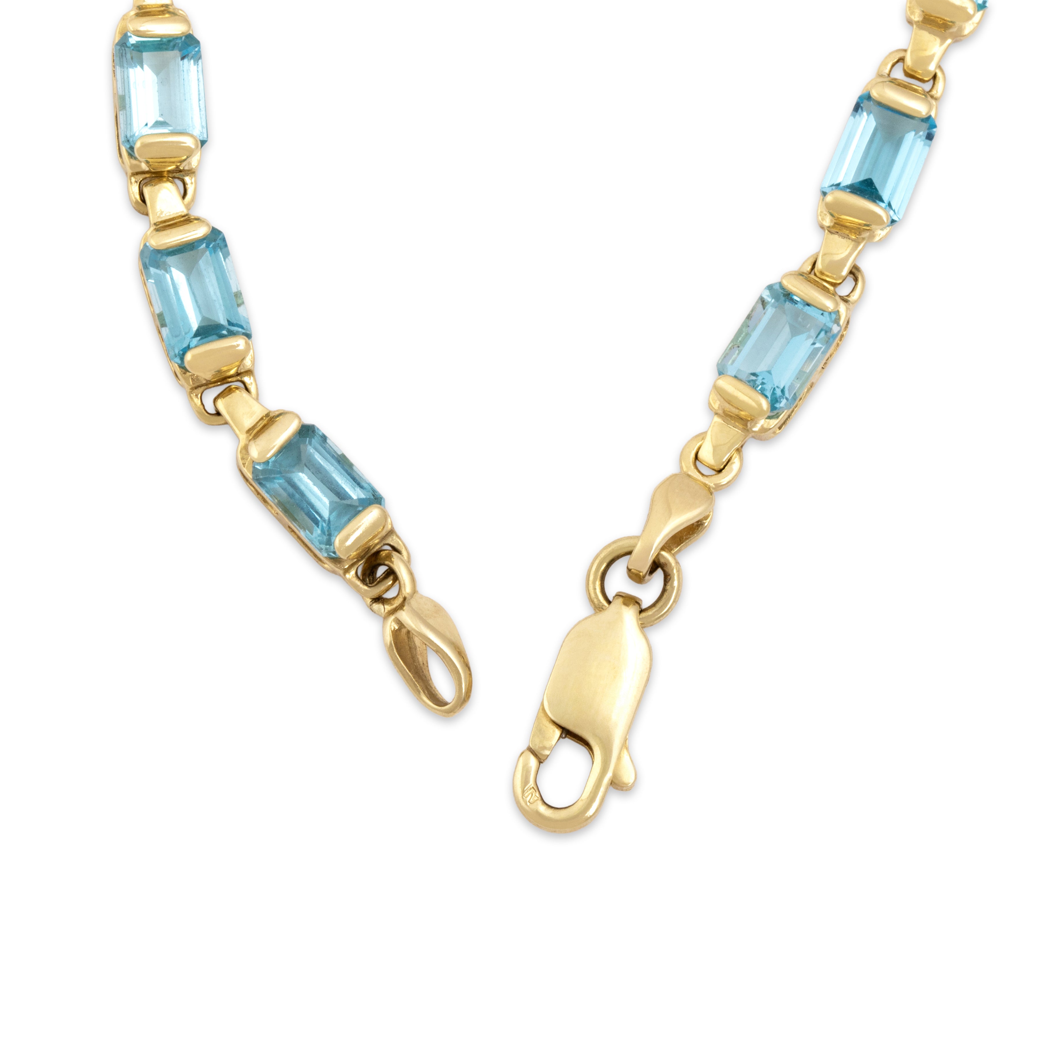 Vintage 14k Yellow Gold 9.69cttw Blue Topaz Refined Emerald-Cut Link Bracelet - clasp view