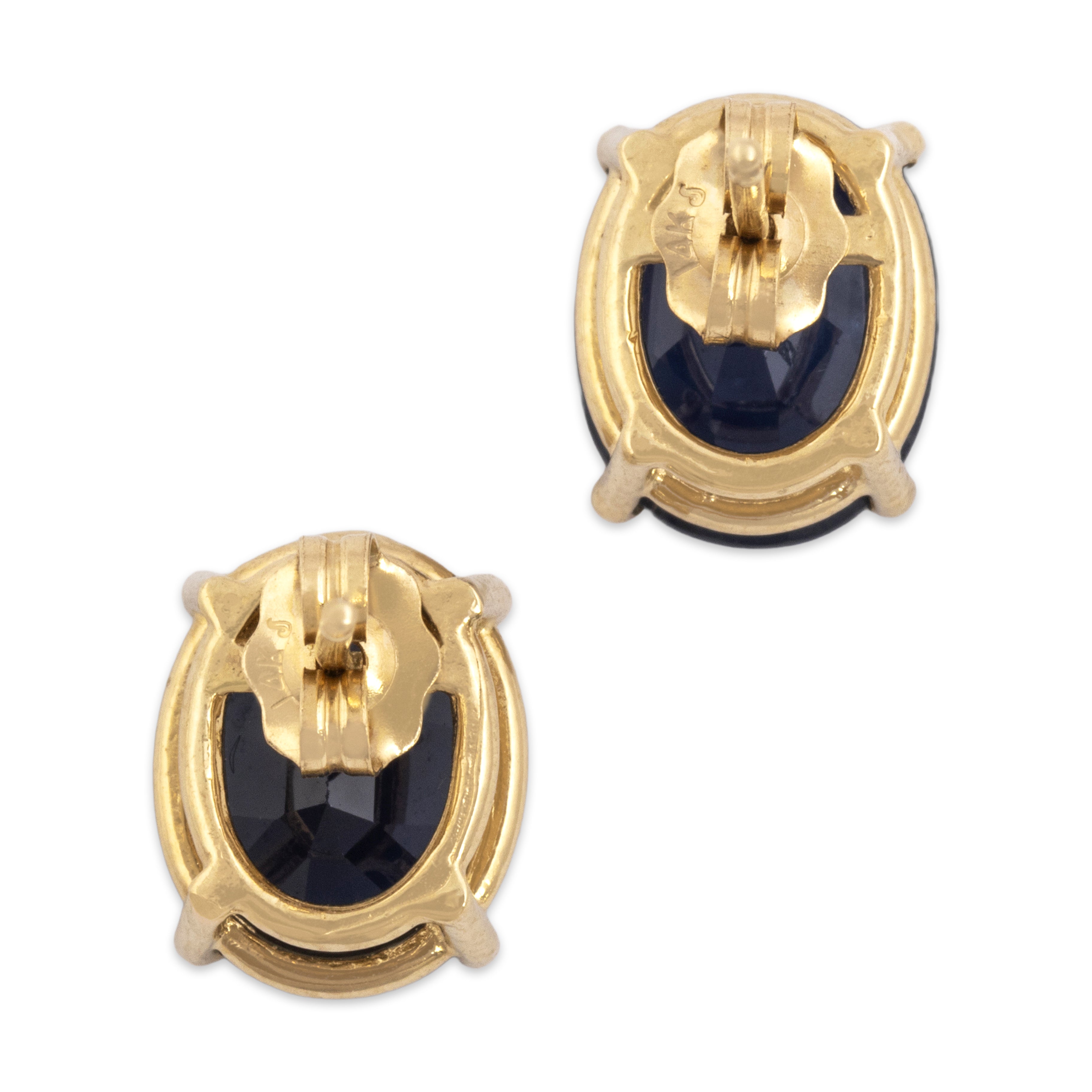 Vintage 14k Yellow Gold 4.5cttw Blue Sapphire Striking Oval Stud Earrings - Back view