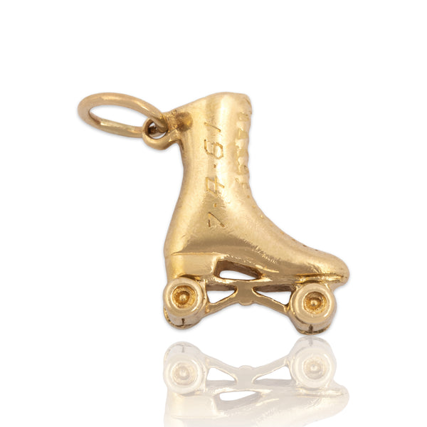 Vintage 14k Yellow Gold Playful Articulated Roller Skate Charm / Pendant