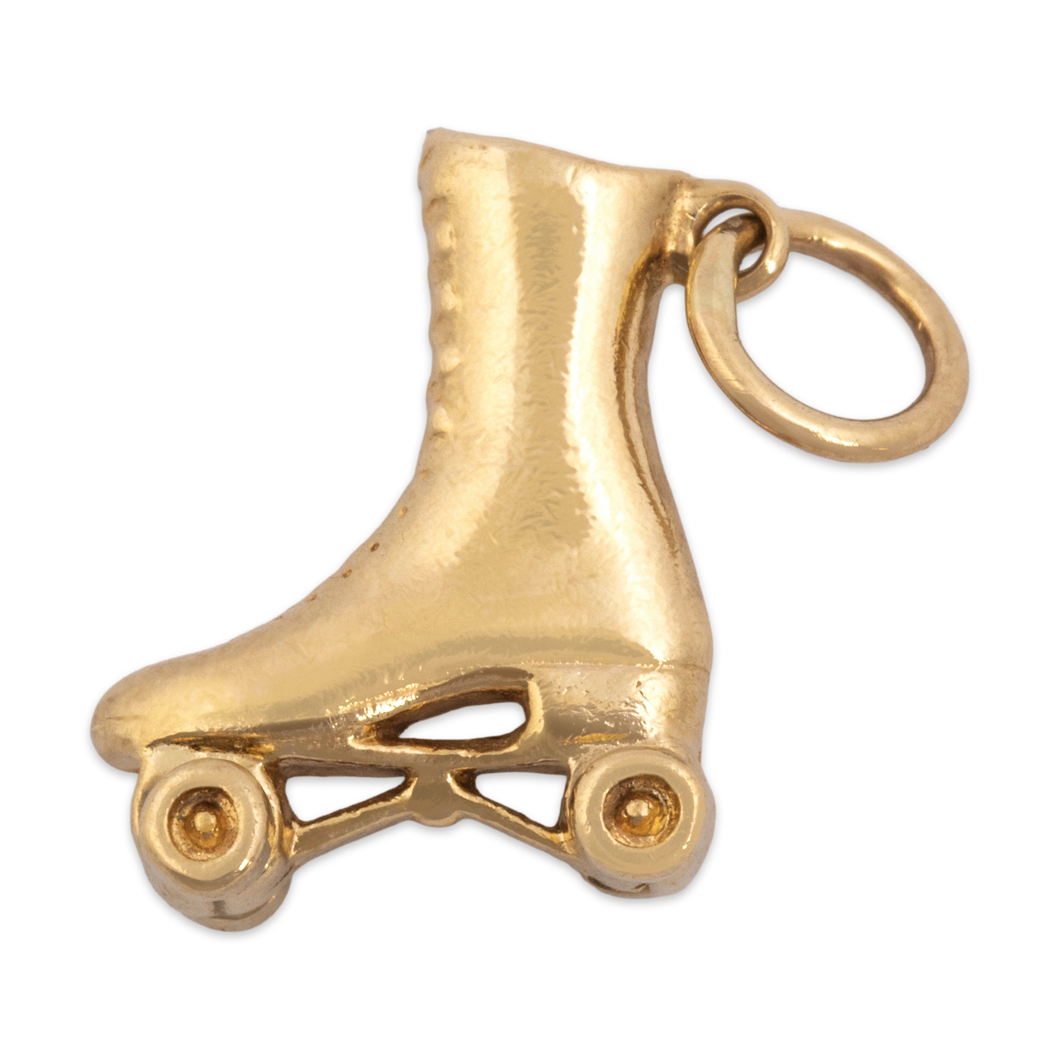 Vintage 14k Yellow Gold Playful Articulated Roller Skate Charm / Pendant - Overall view