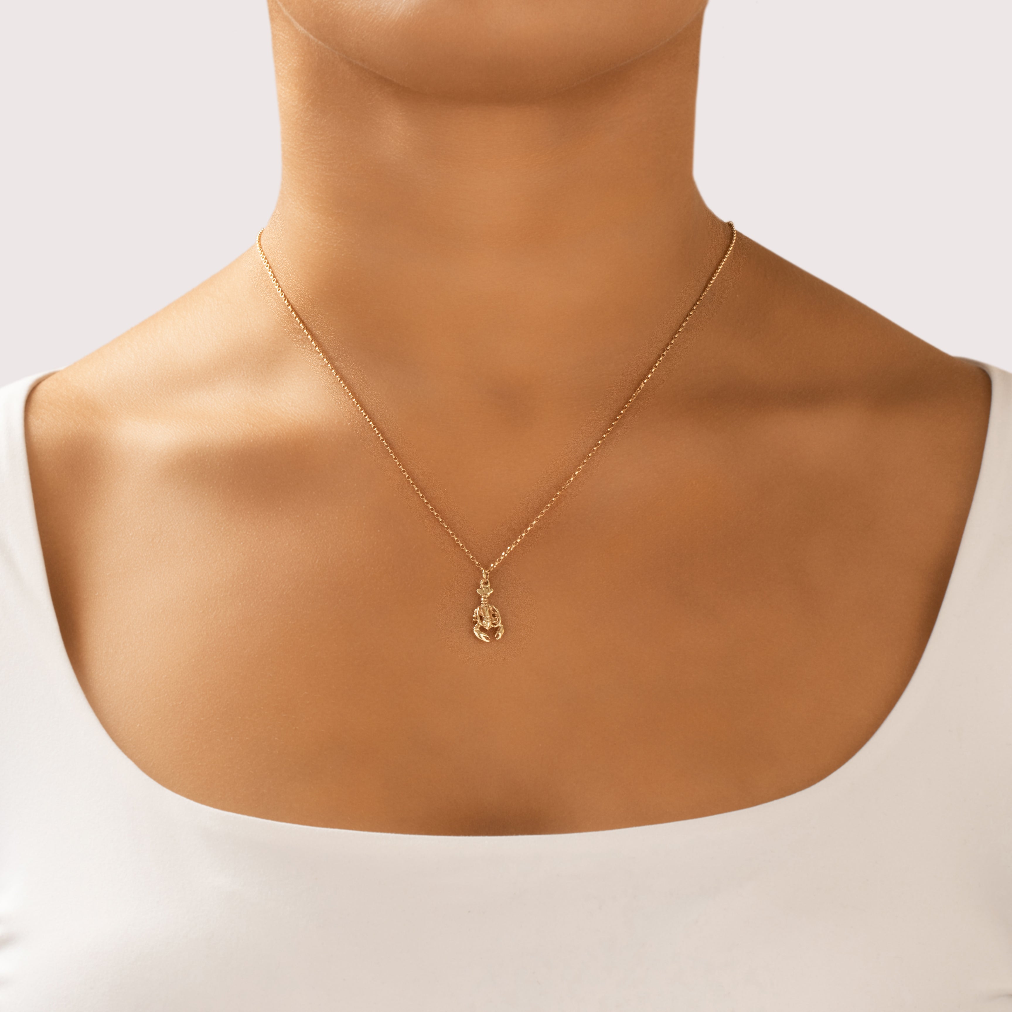 Vintage 14k Yellow Gold Delightful Lobster Charm / Pendant - On model view