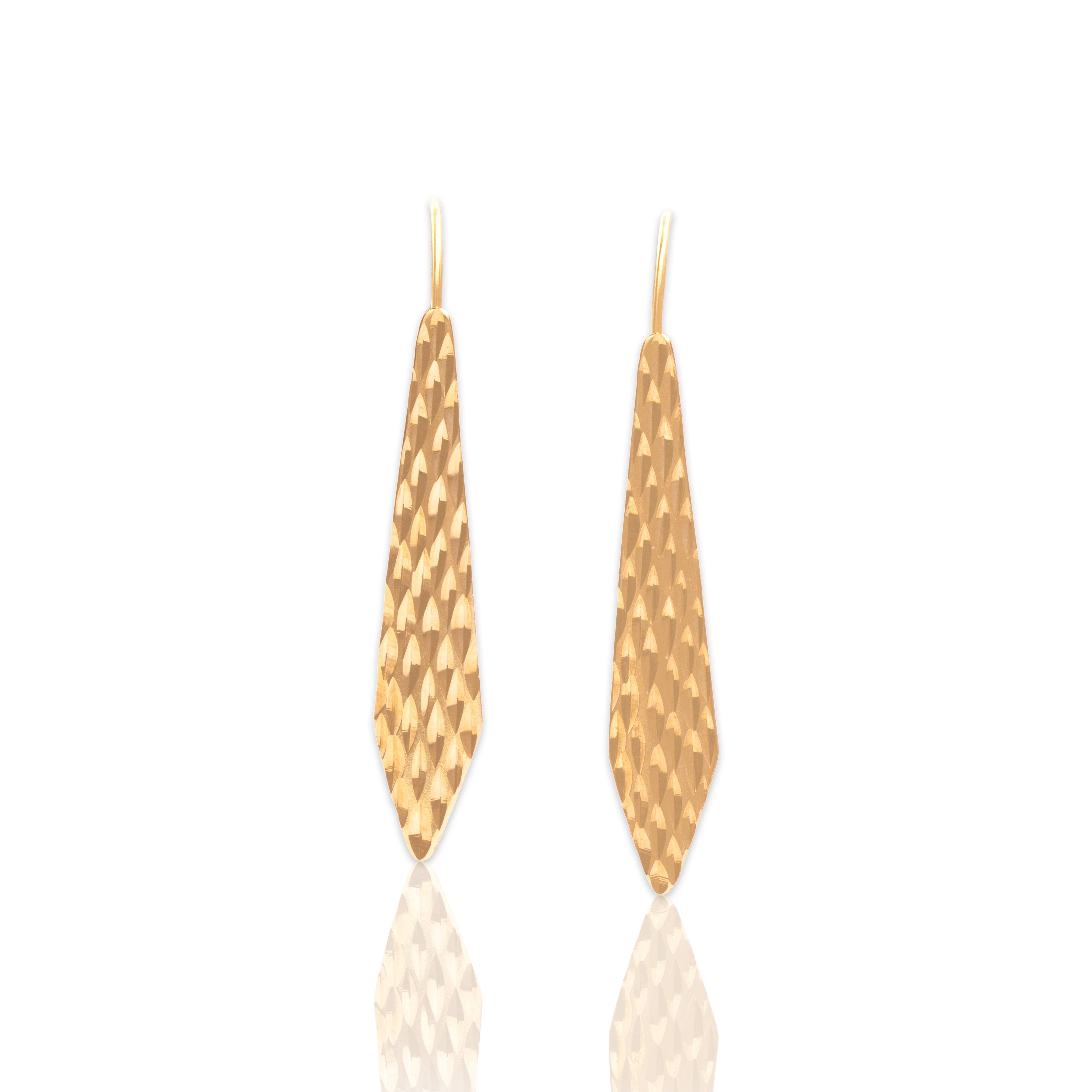 Vintage 14k Yellow Gold Shimmery Textured Drop Earrings - Close-up view
