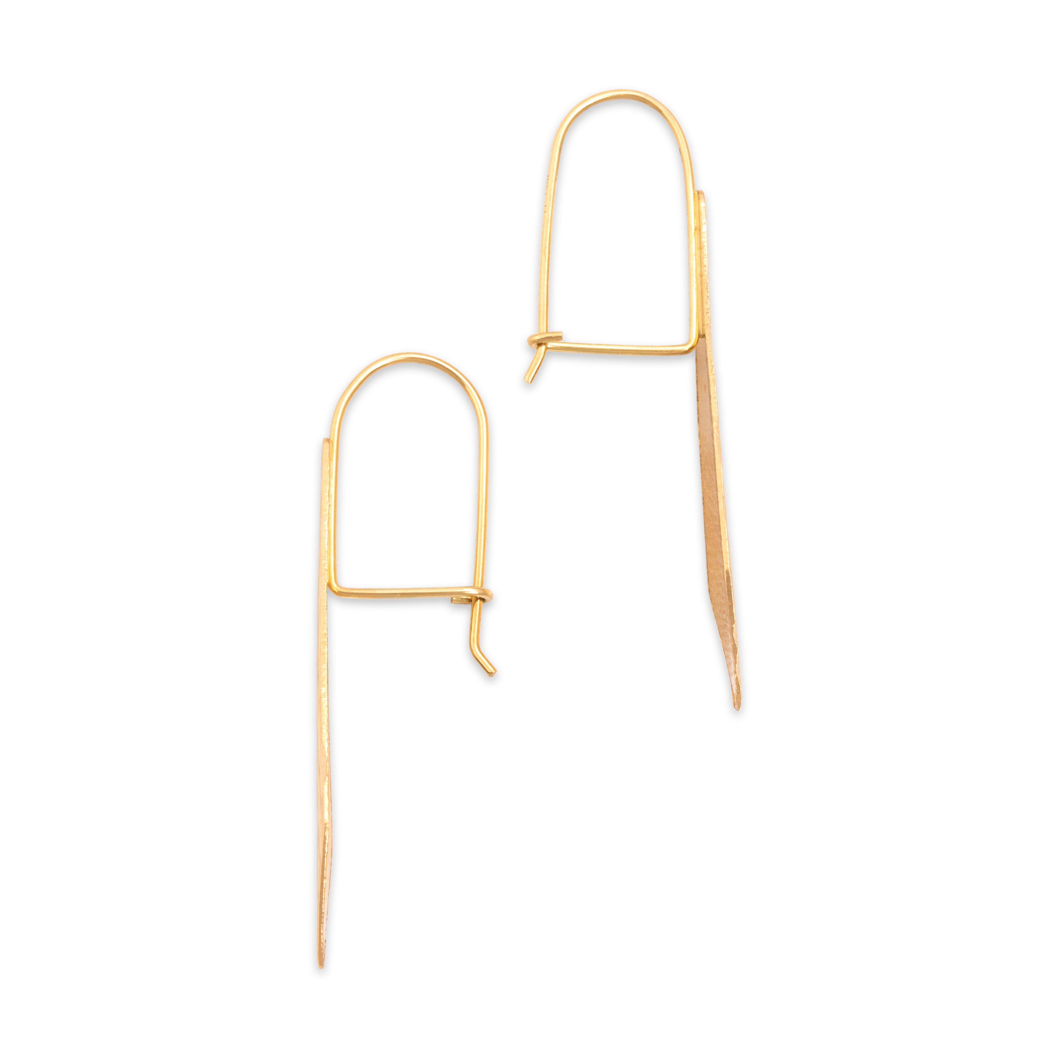 Vintage 14k Yellow Gold Shimmery Textured Drop Earrings - Side view