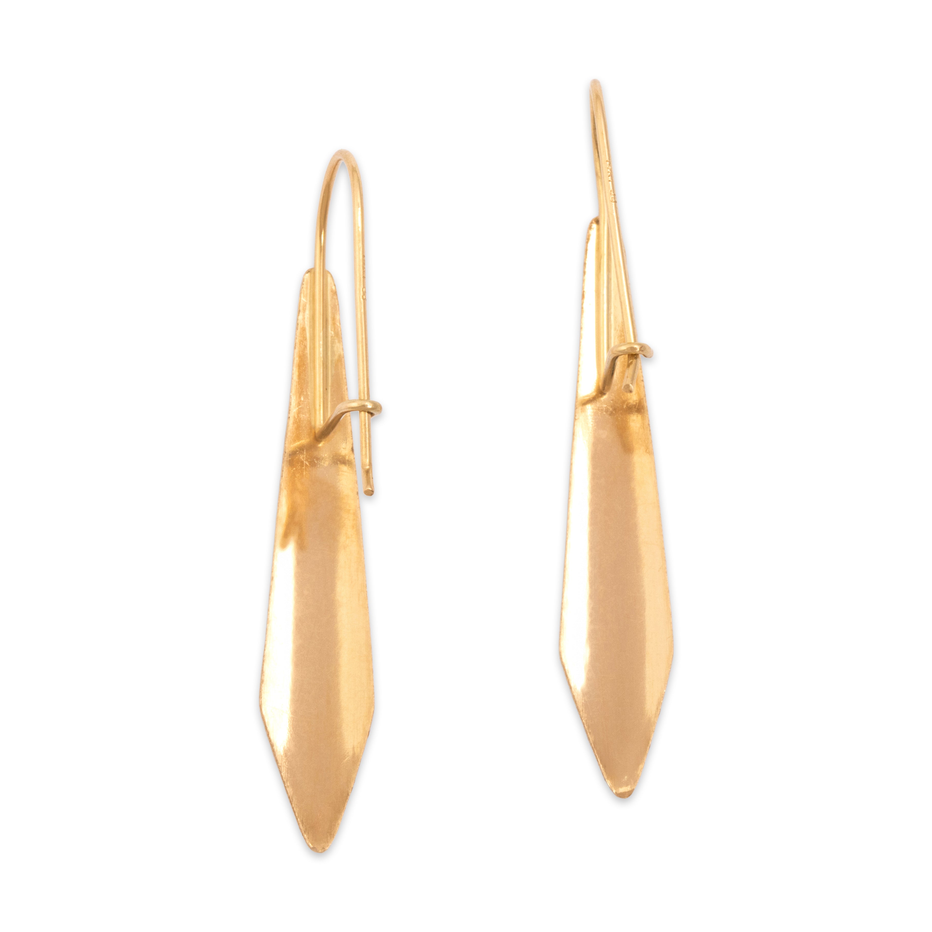 Vintage 14k Yellow Gold Shimmery Textured Drop Earrings - Back view