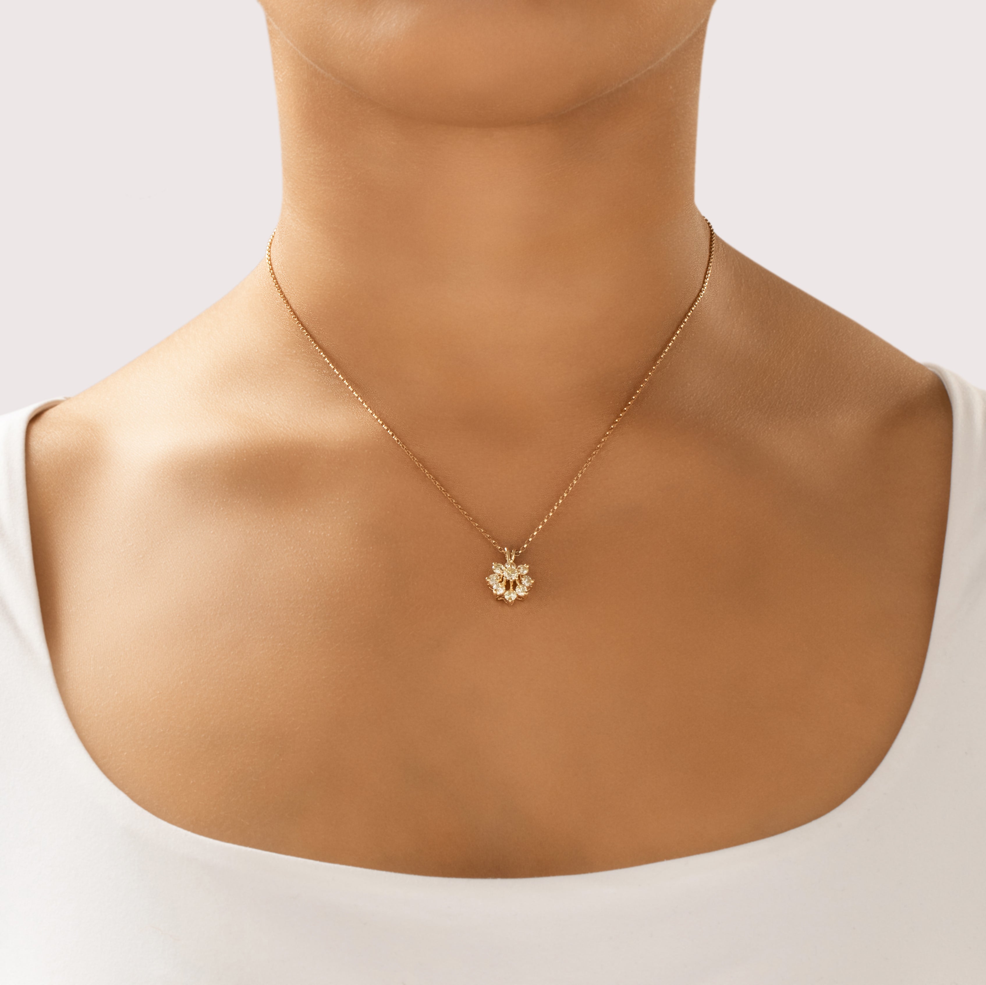 Vintage 14k Yellow Gold [Custom Carat] Outstanding Glittering Flower Pendant - On model view