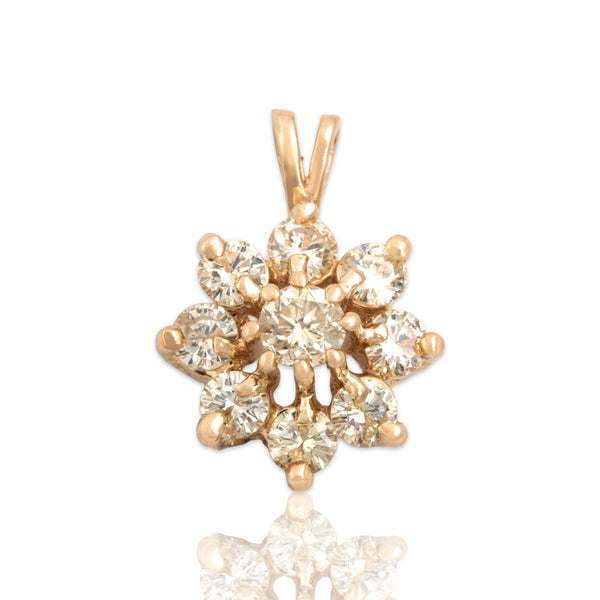 Vintage 14k Yellow Gold 1.0cttw Diamond Outstanding Glittering Flower Pendant