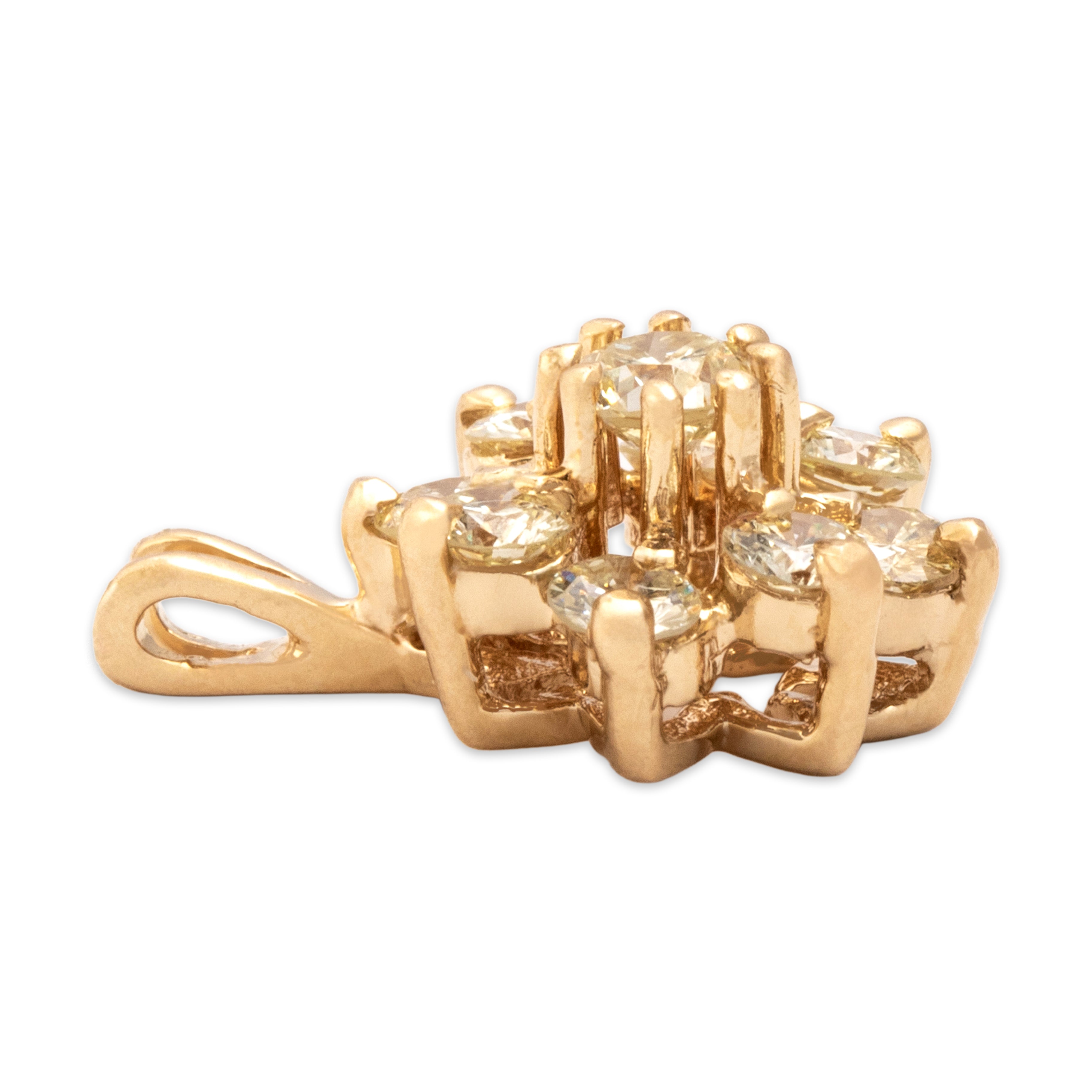 Vintage 14k Yellow Gold [Custom Carat] Outstanding Glittering Flower Pendant - Side view