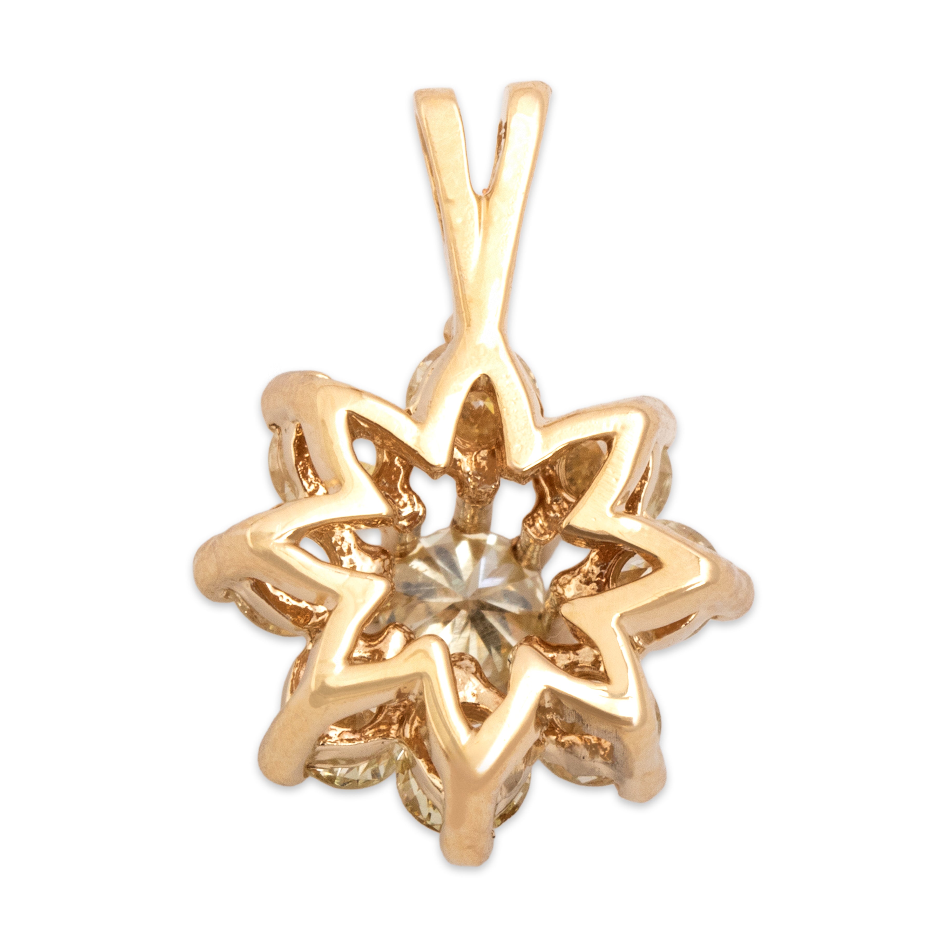 Vintage 14k Yellow Gold [Custom Carat] Outstanding Glittering Flower Pendant - Back view