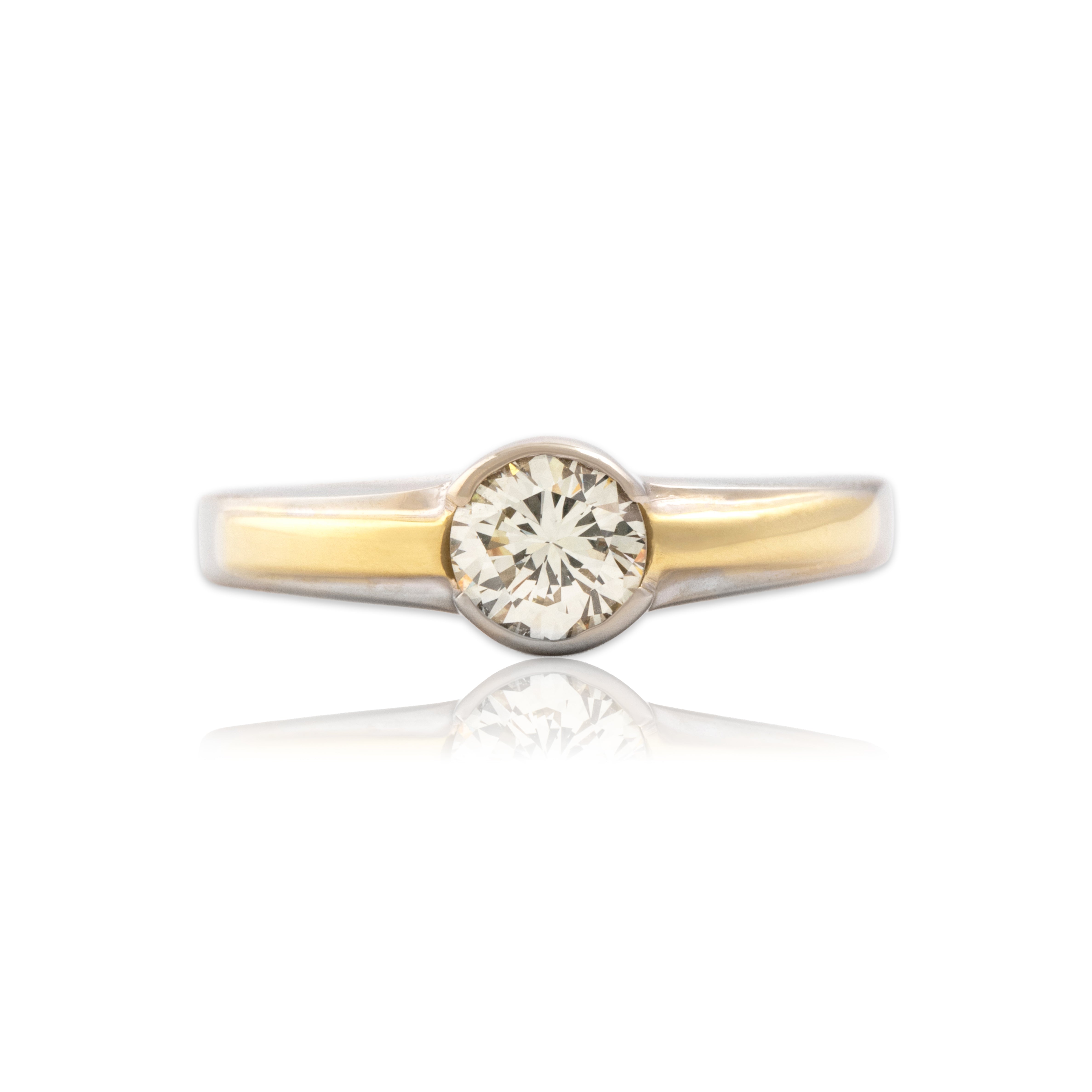 Vintage 18k White & Yellow Gold .61ct Diamond Sophisticated Bezel-Set Solitaire Ring - Close-up view