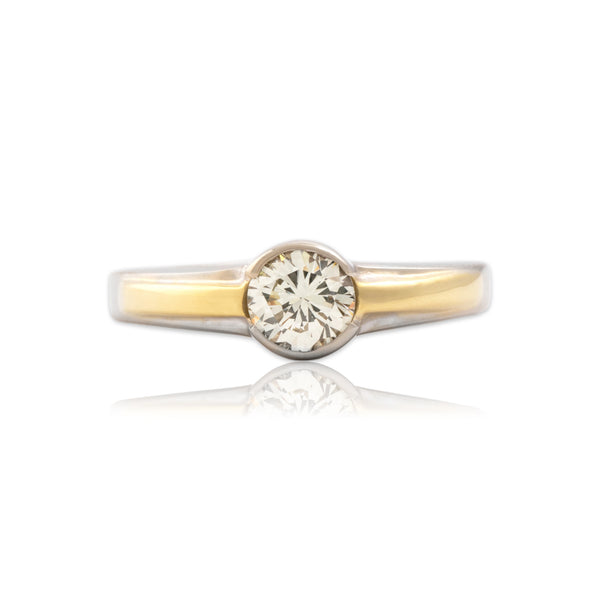 Vintage 18k White & Yellow Gold .61ct Diamond Bezel-Set Solitaire Ring 6.25