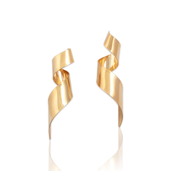 Vintage Lightweight 14k Yellow Gold Spiral Ribbon Drop Earrings