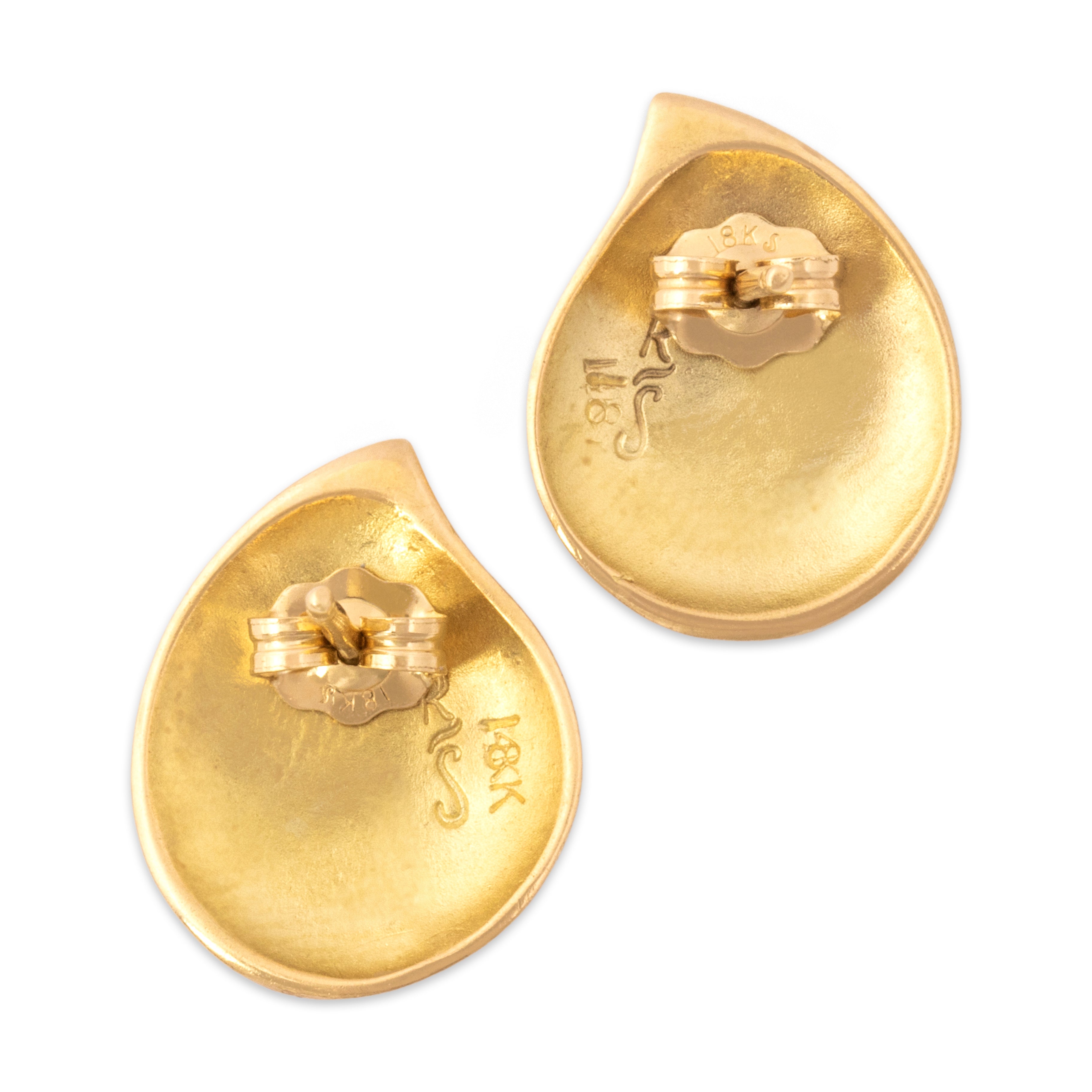 Vintage 18k Yellow Gold Artistic Swirling Flourish Stud Earrings - Back view