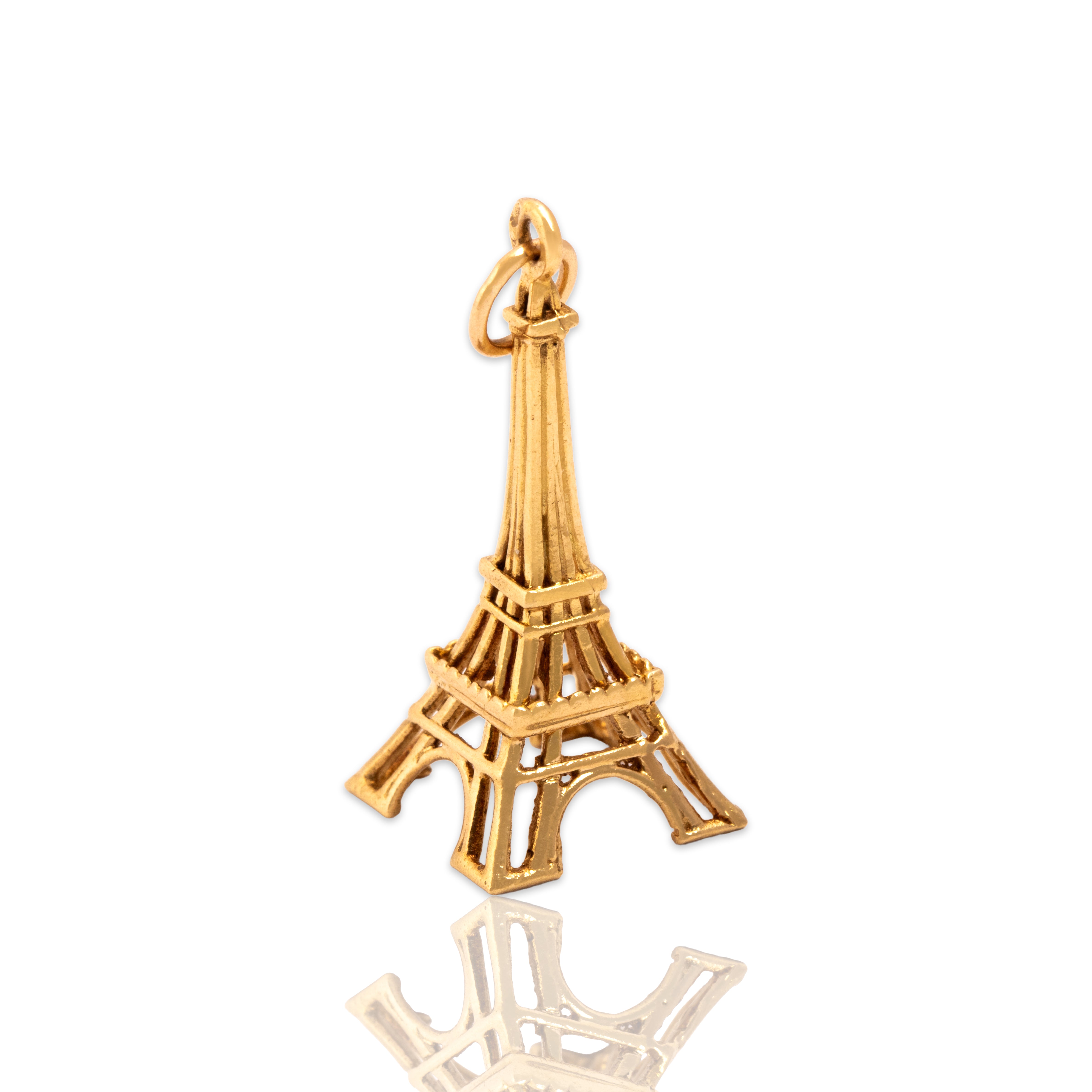 Vintage French 18k Yellow Gold Dimensional Eiffel Tower Charm / Pendant - Close-up view