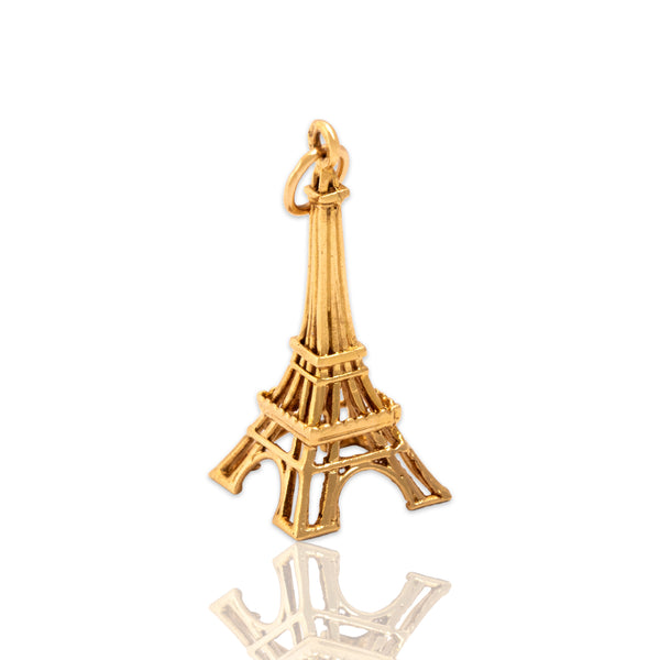 Vintage French 18k Yellow Gold Dimensional Eiffel Tower Charm / Pendant
