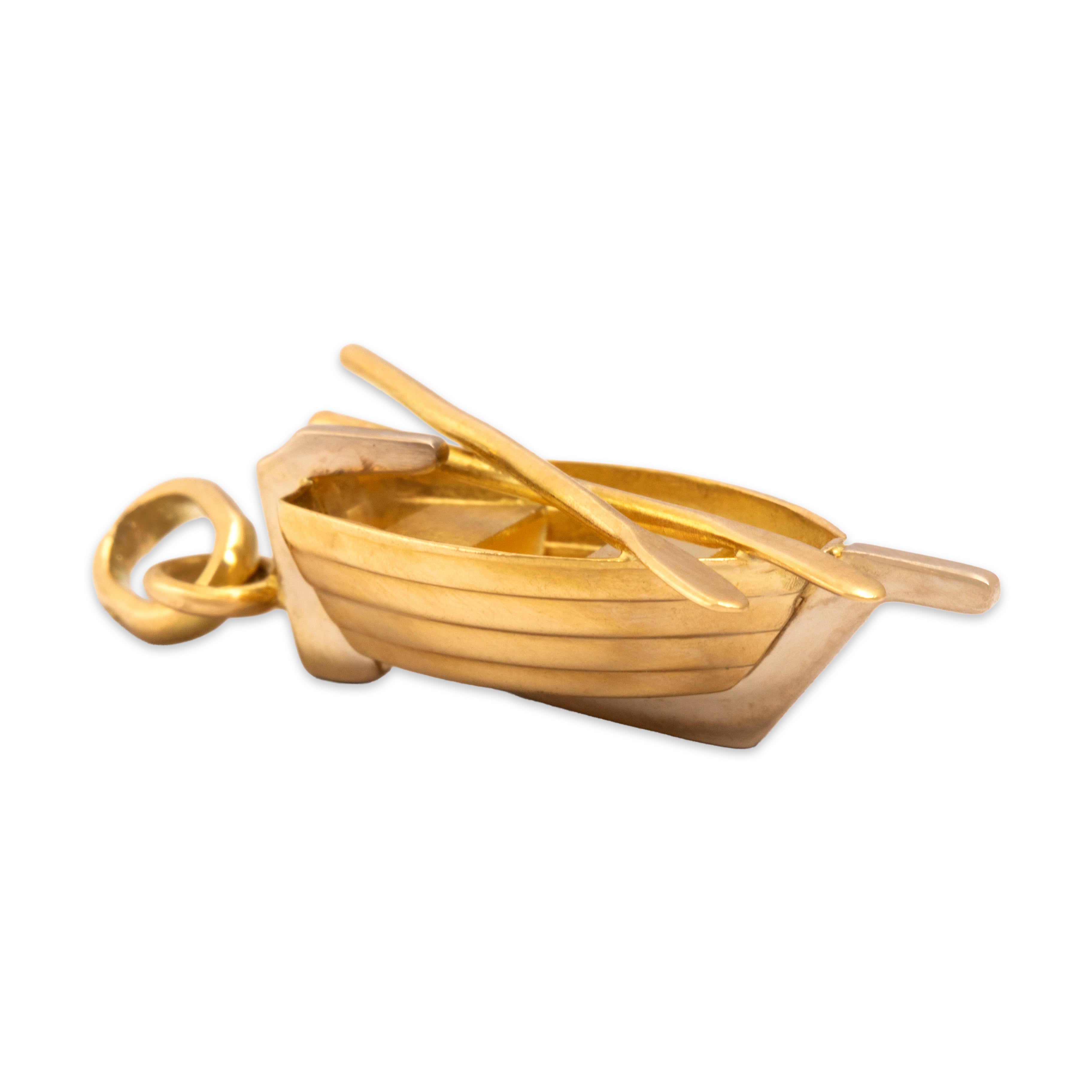 Vintage Italian 18k Yellow & White Gold Serene Rowboat Charm / Pendant - Side view