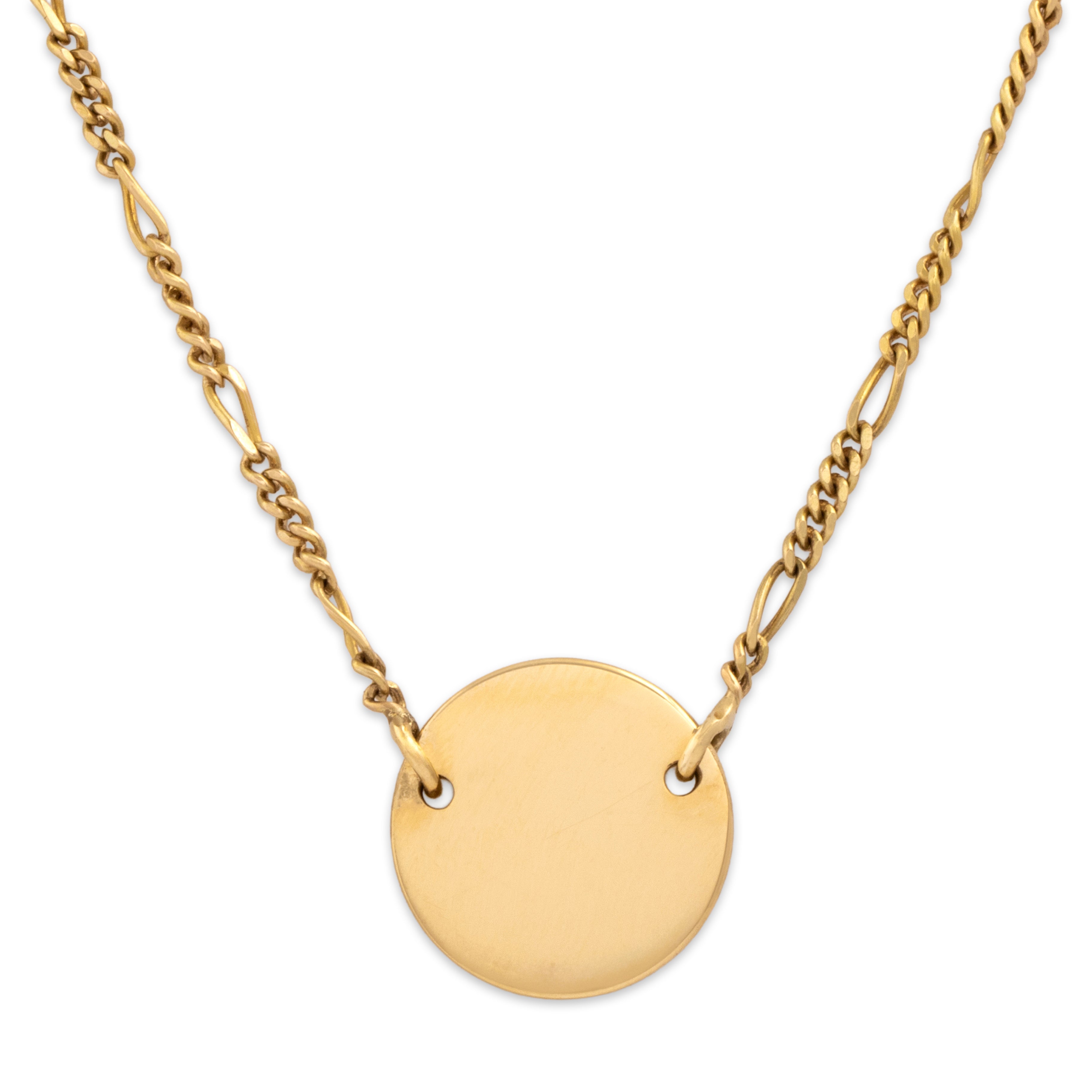 Vintage Italian 18k Yellow Gold Round Medallion Figaro Chain Reversible Brushed Necklace - detail view #2