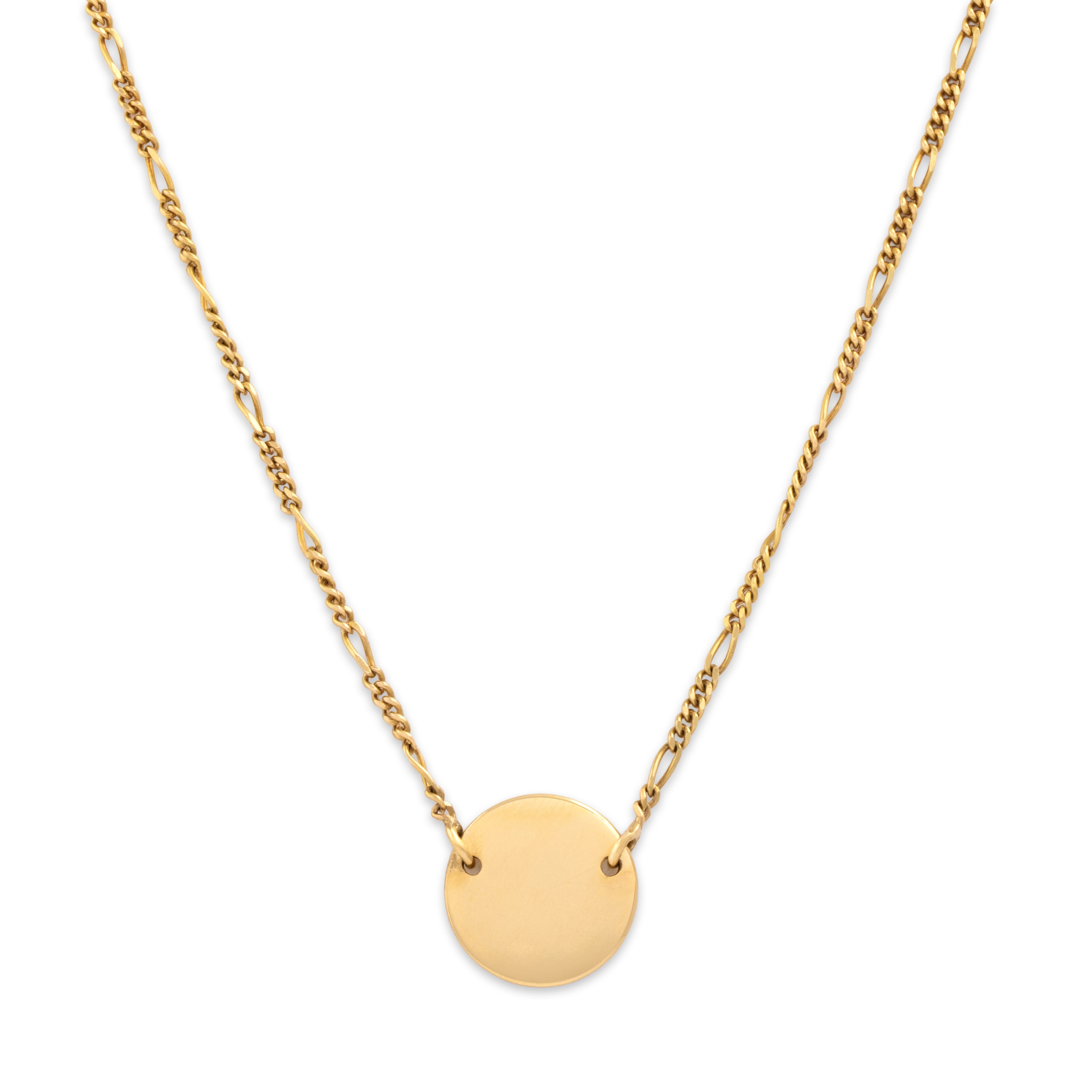 Vintage Italian 18k Yellow Gold Round Medallion Figaro Chain Reversible Brushed Necklace - detail view #1