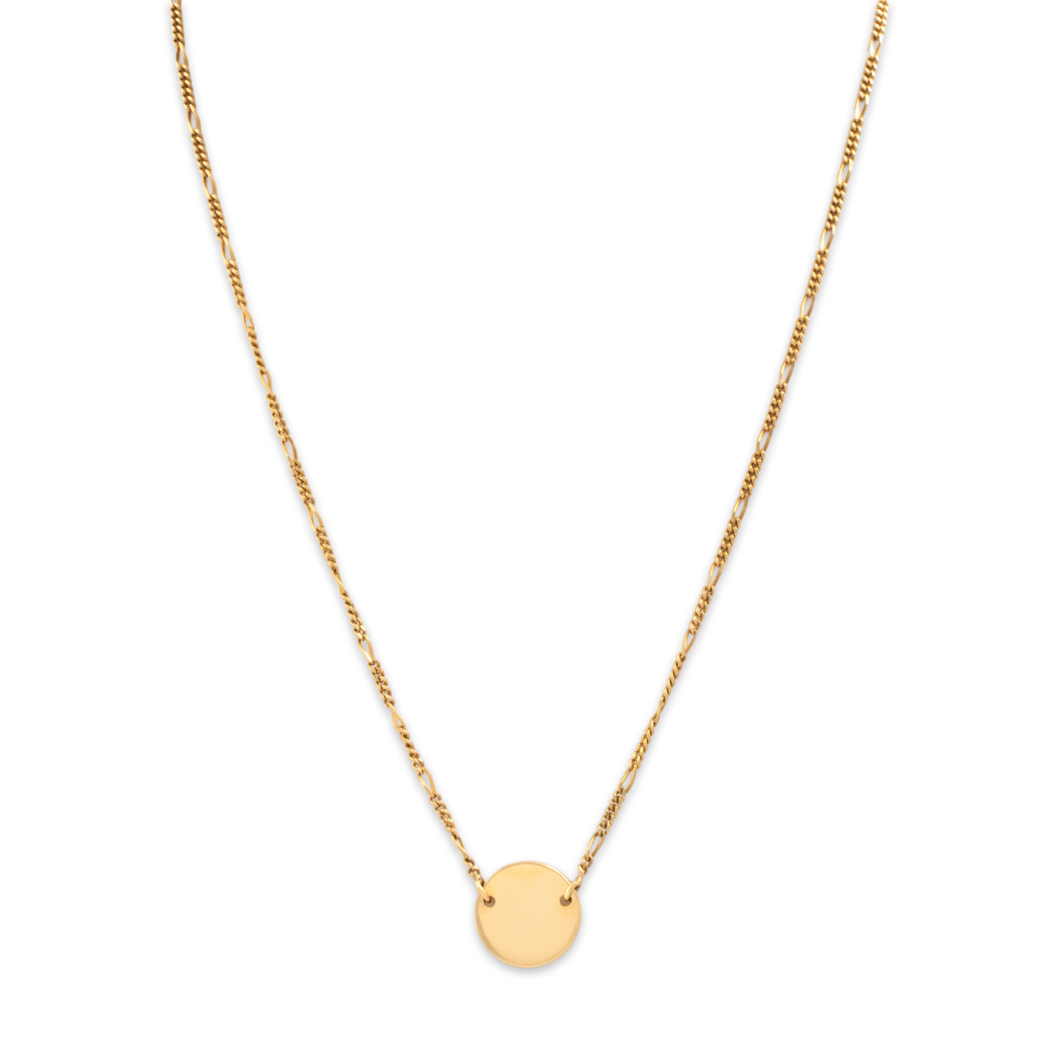 Vintage Italian 18k Yellow Gold Round Medallion Figaro Chain Reversible Brushed Necklace - Close-up view