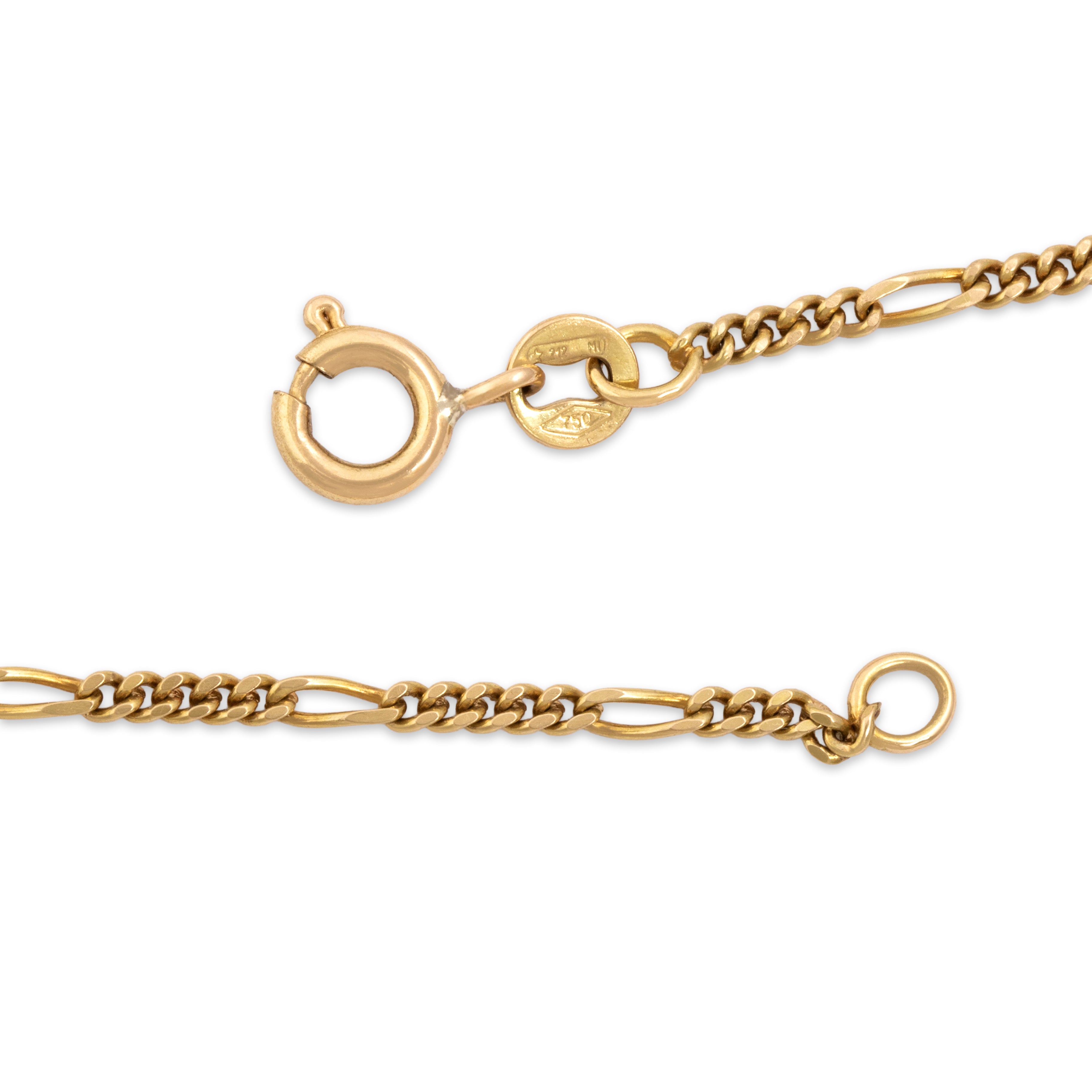 Vintage Italian 18k Yellow Gold Round Medallion Figaro Chain Reversible Brushed Necklace - clasp view