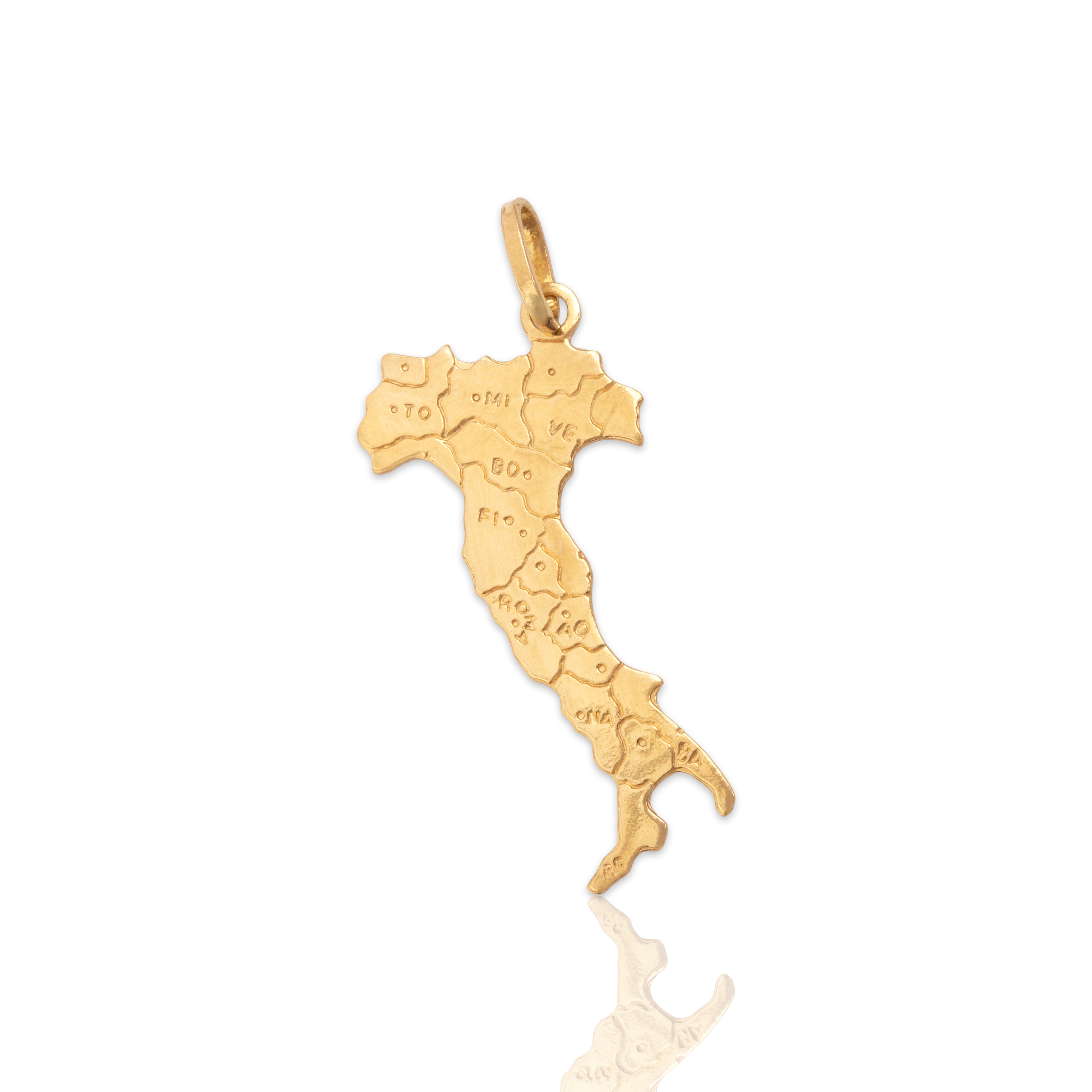 Vintage Italian 18k Yellow Gold Country Regions Cities Map Charm / Pendant - Close-up view