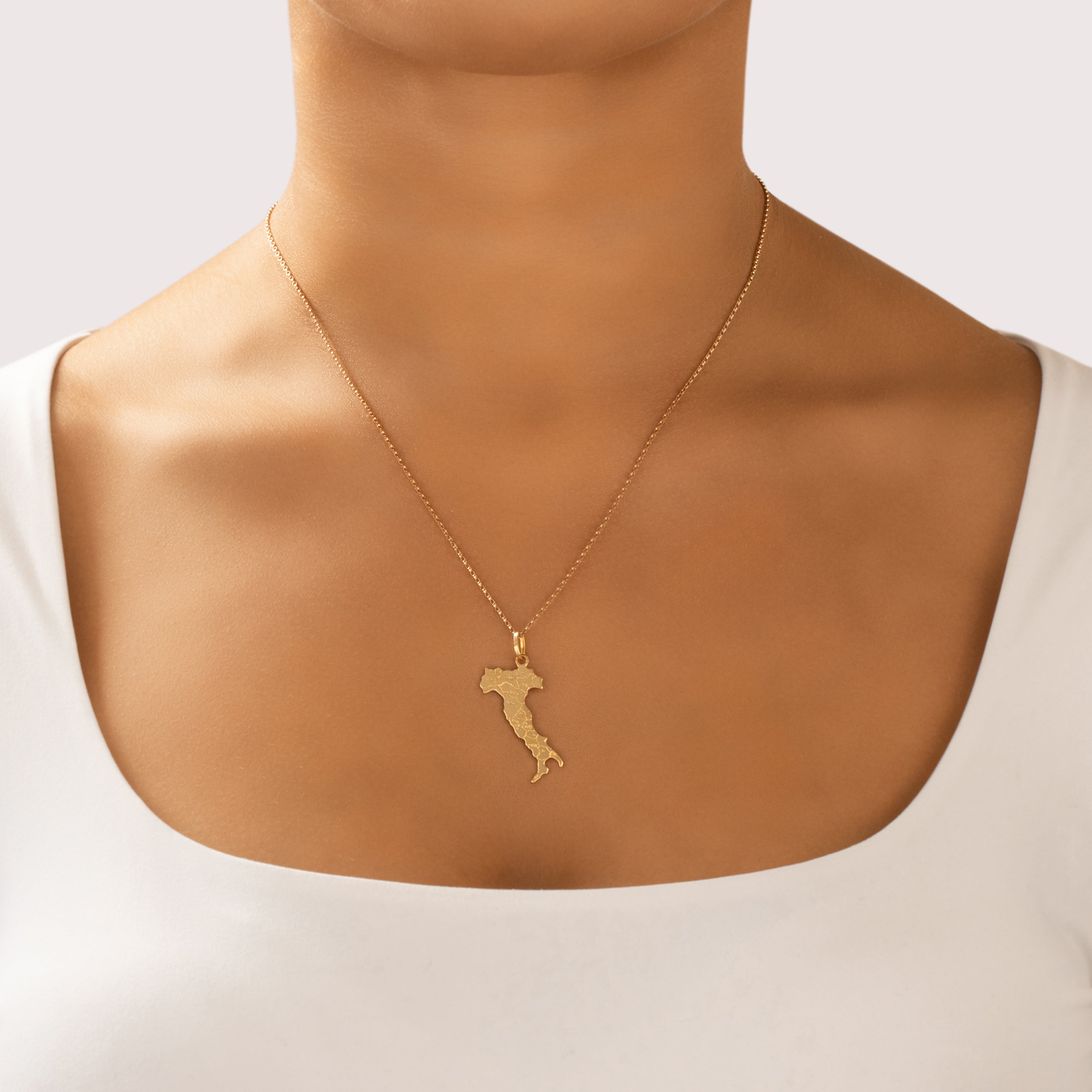 Vintage Italian 18k Yellow Gold Country Regions Cities Map Charm / Pendant - On model view