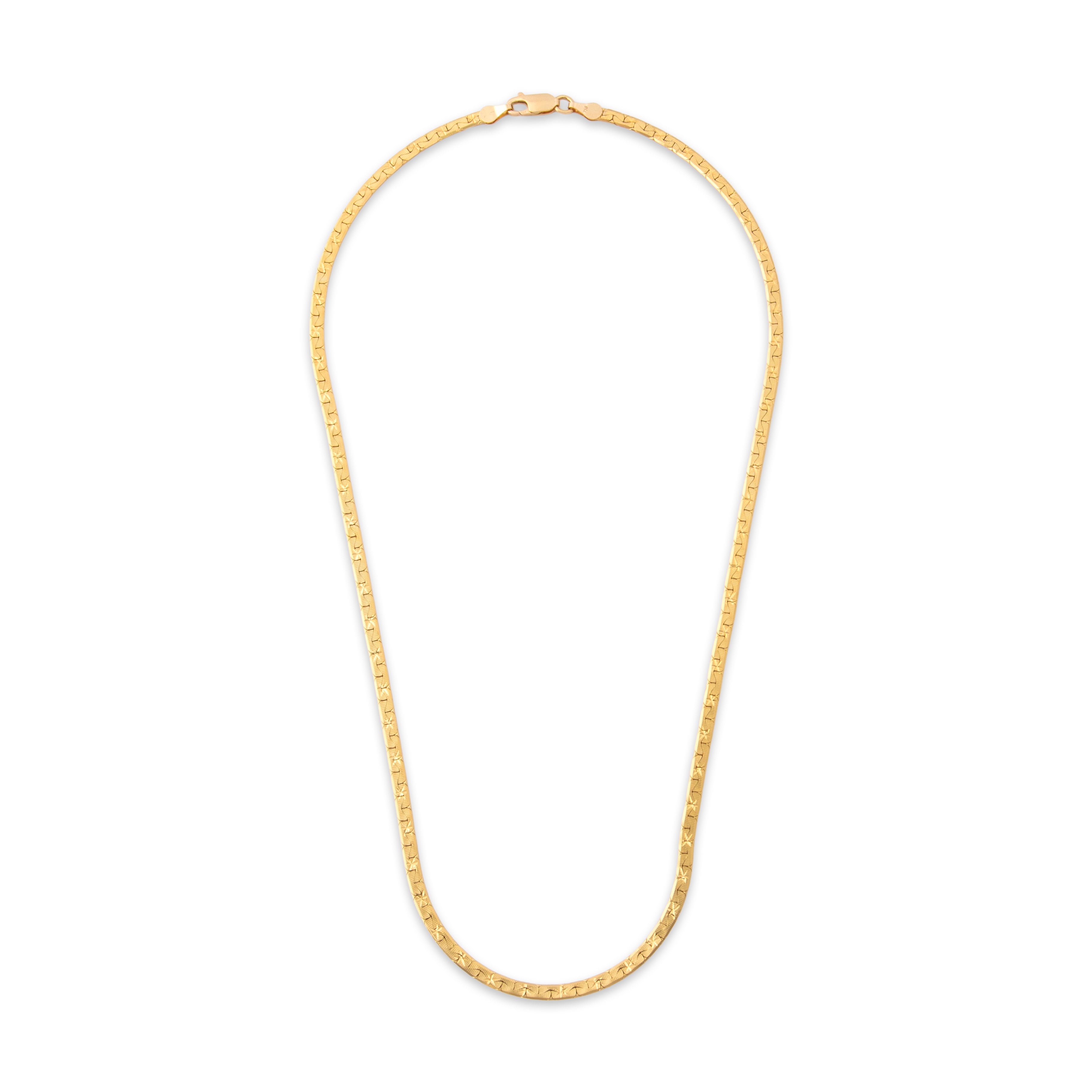 Vintage 18k Yellow Gold Glittering Star-Detail Flat Chain Necklace - Overall view