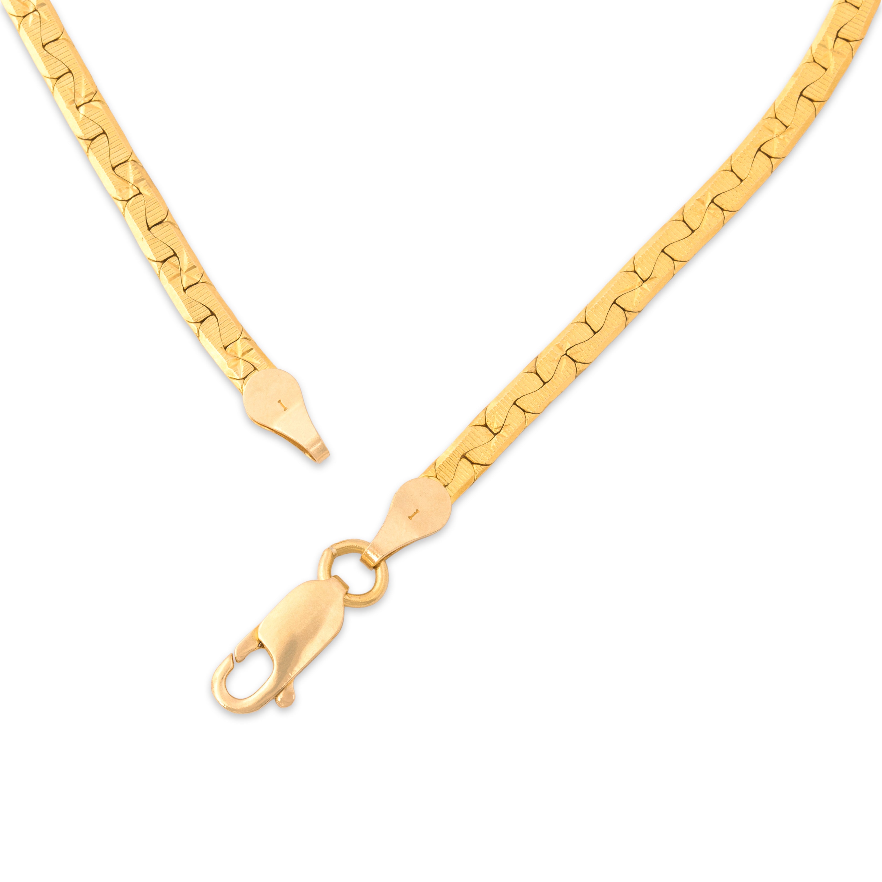Vintage 18k Yellow Gold Glittering Star-Detail Flat Chain Necklace - clasp view