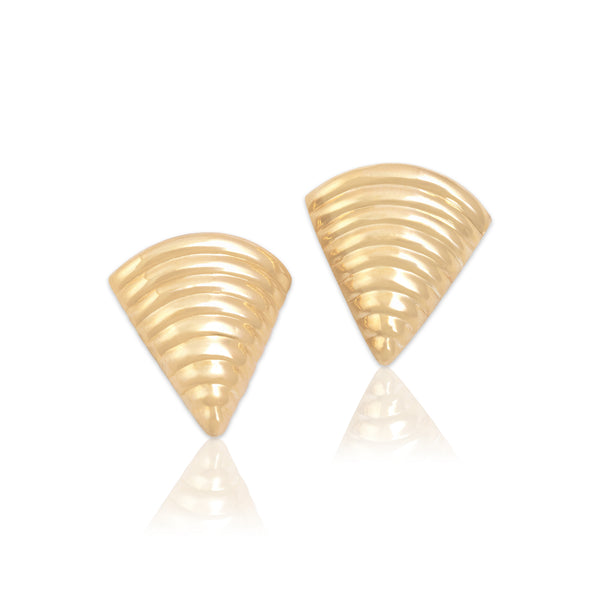 Vintage Large 14k Yellow Gold Puffy Triangle Statement Omega-Back Earrings