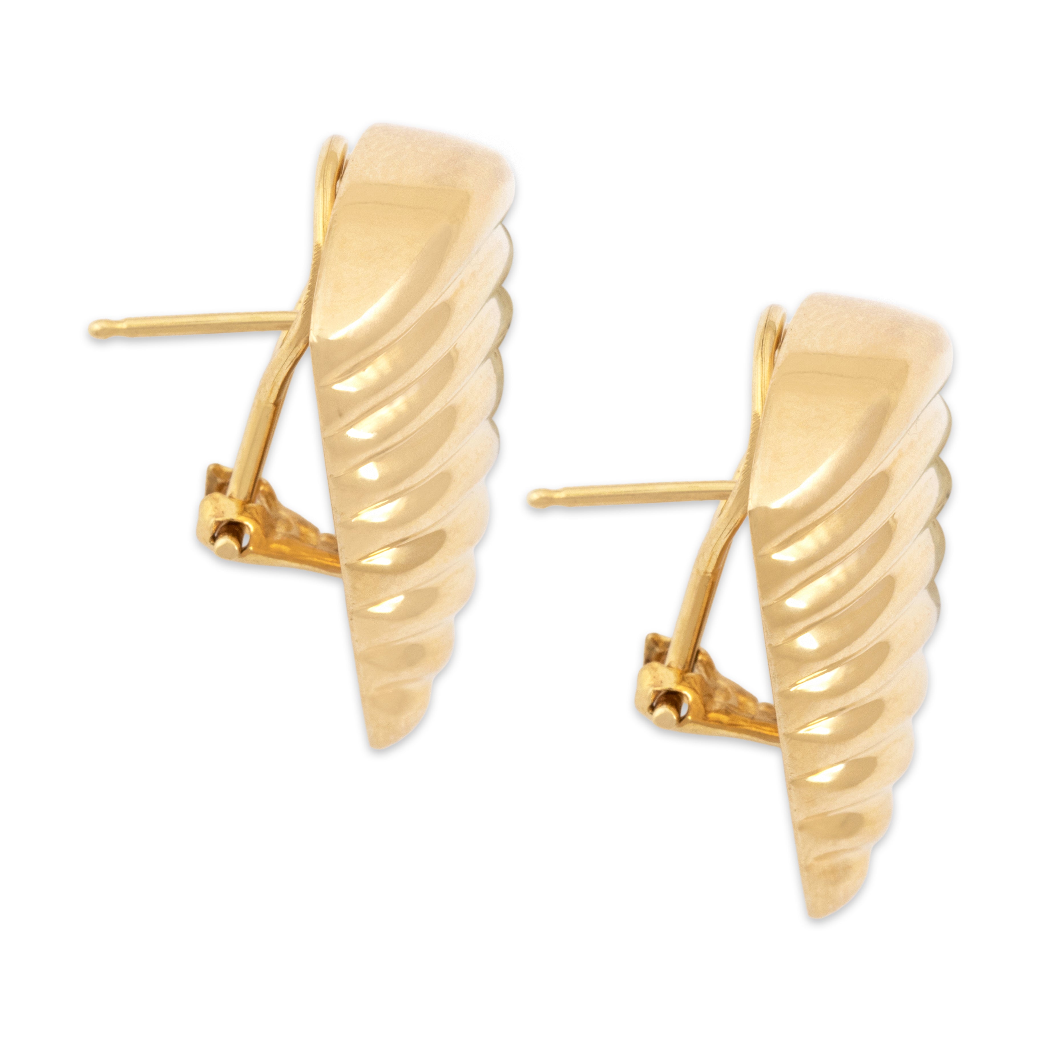Vintage 14k Yellow Gold Puffy Triangle Statement Omega Back Earrings - Side view