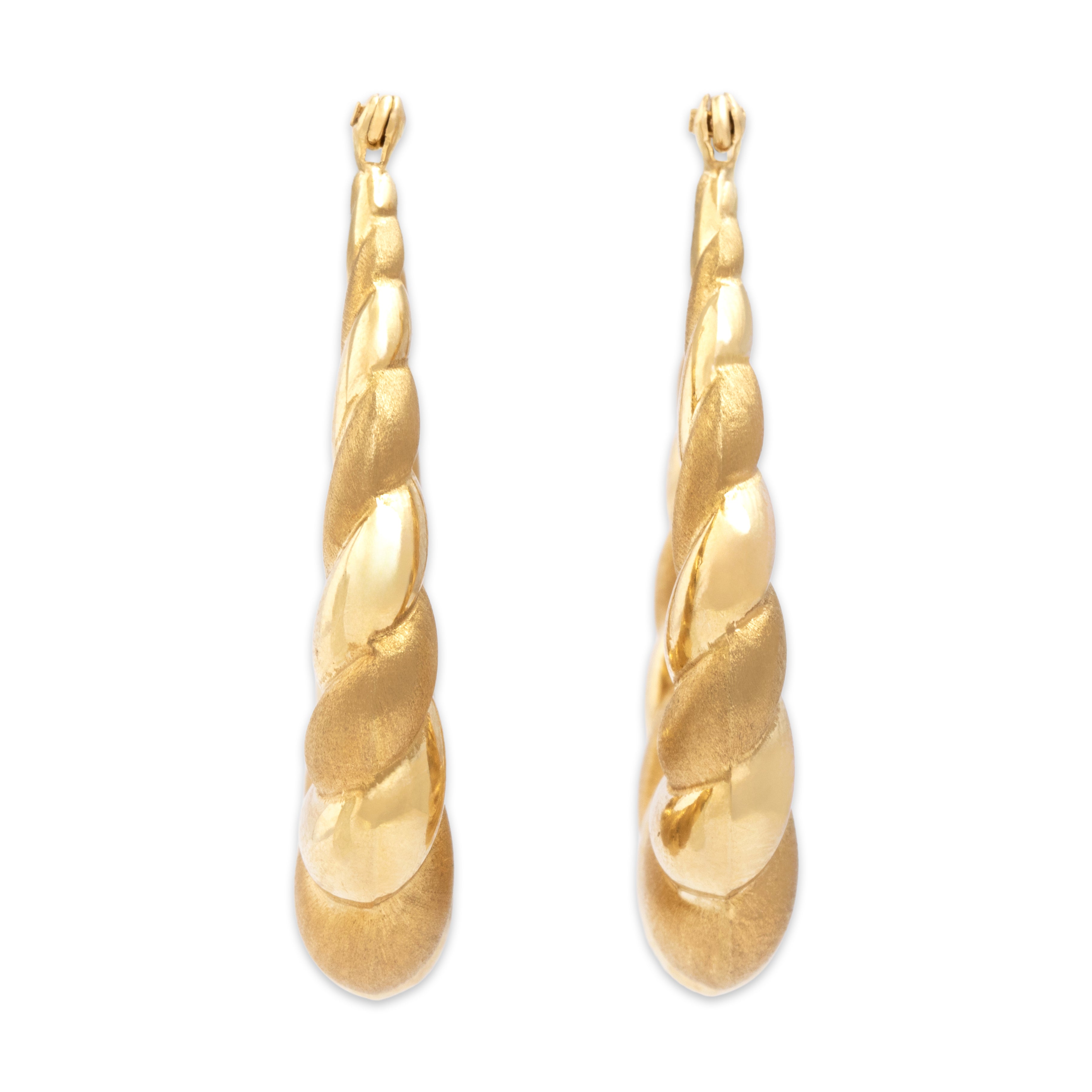 Vintage Lightweight 14k Yellow Gold Dual Finish Textured Puffy Hoop Earrings - Overall view