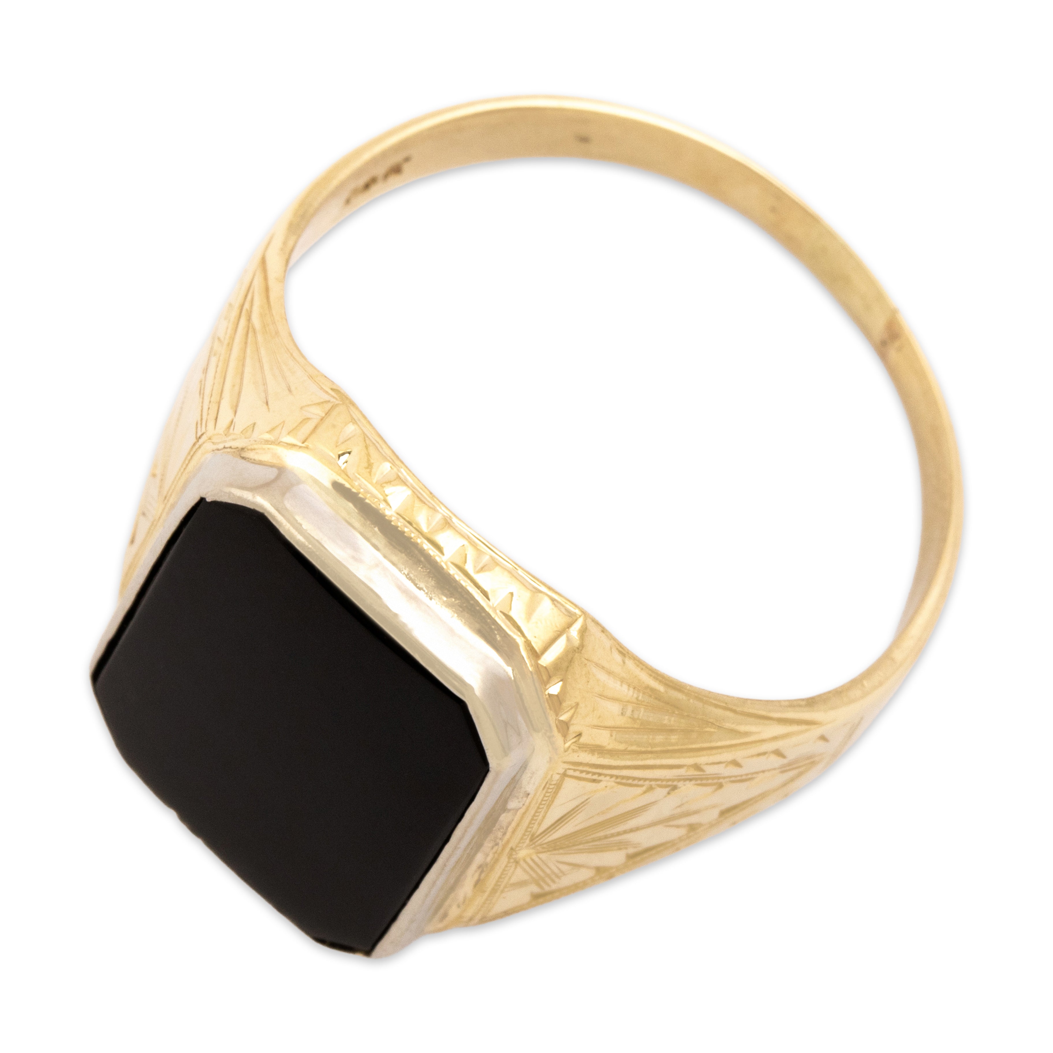 Vintage 14k Yellow & White Gold 3.35ct Onyx Bold Decorated Shoulder Signet Ring - Overall view