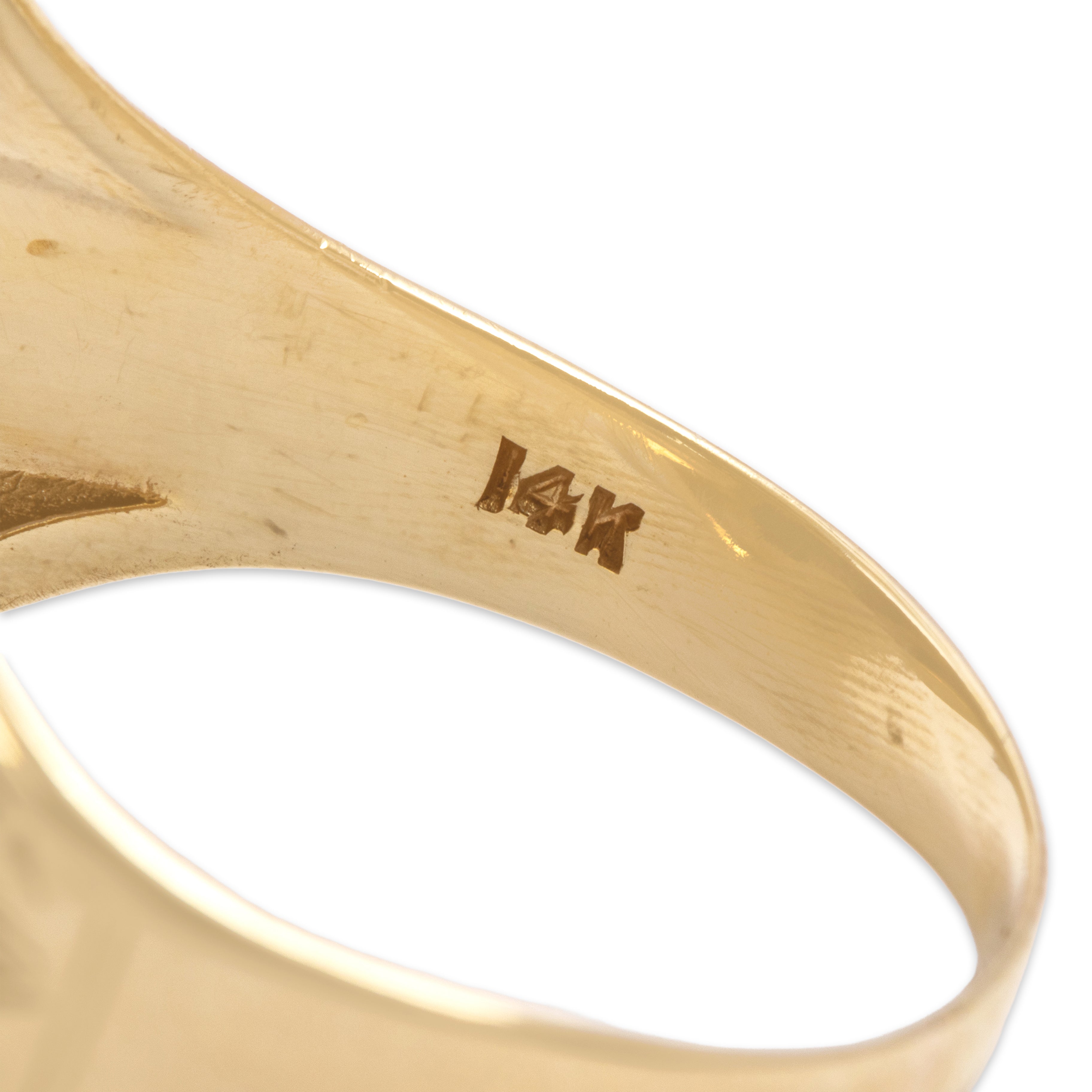 Vintage 14k Yellow & White Gold 3.35ct Onyx Bold Decorated Shoulder Signet Ring - Hallmark view