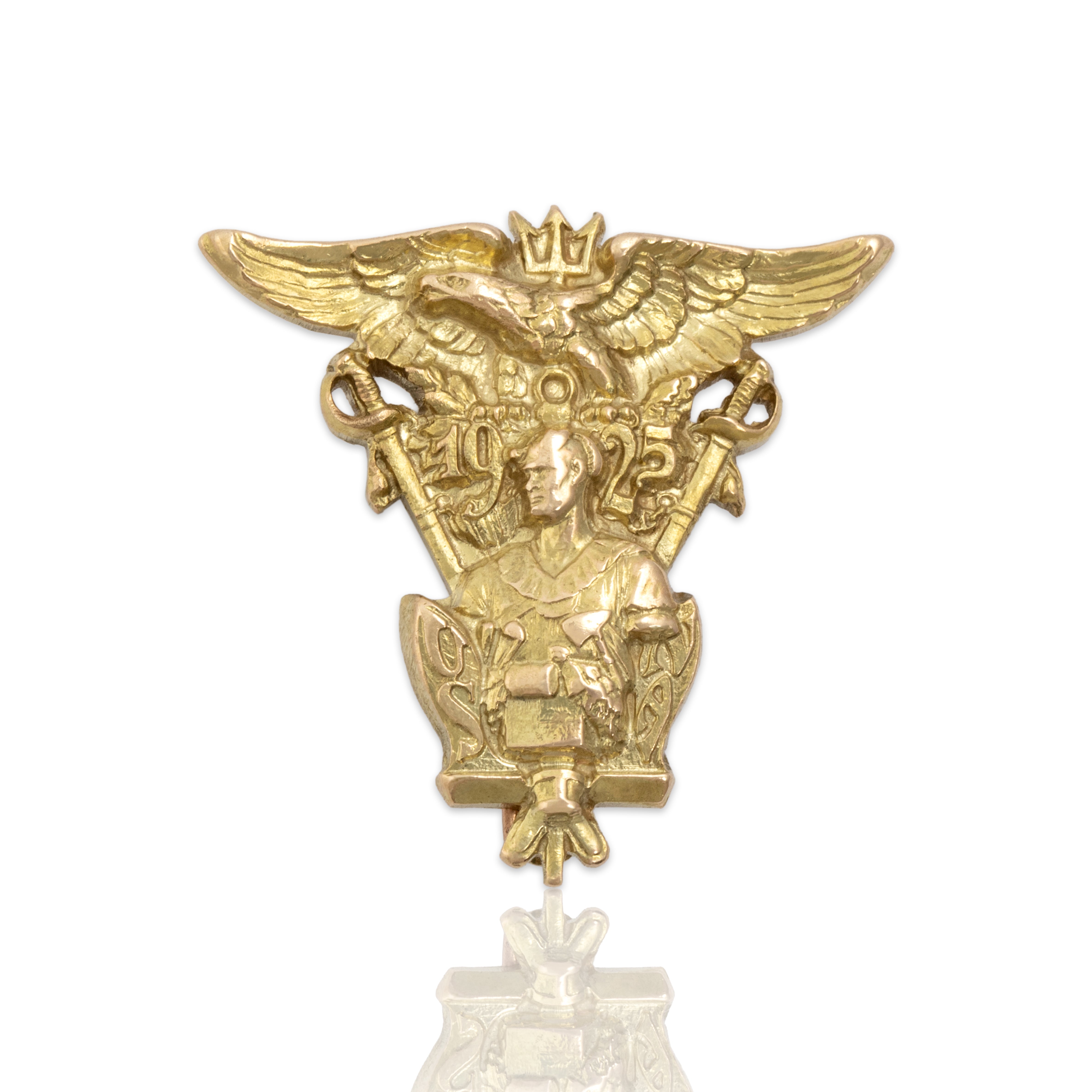 Antique 14k Yellow & Rose Gold Us Naval Academy Badge Brooch / Pin - Close-up view
