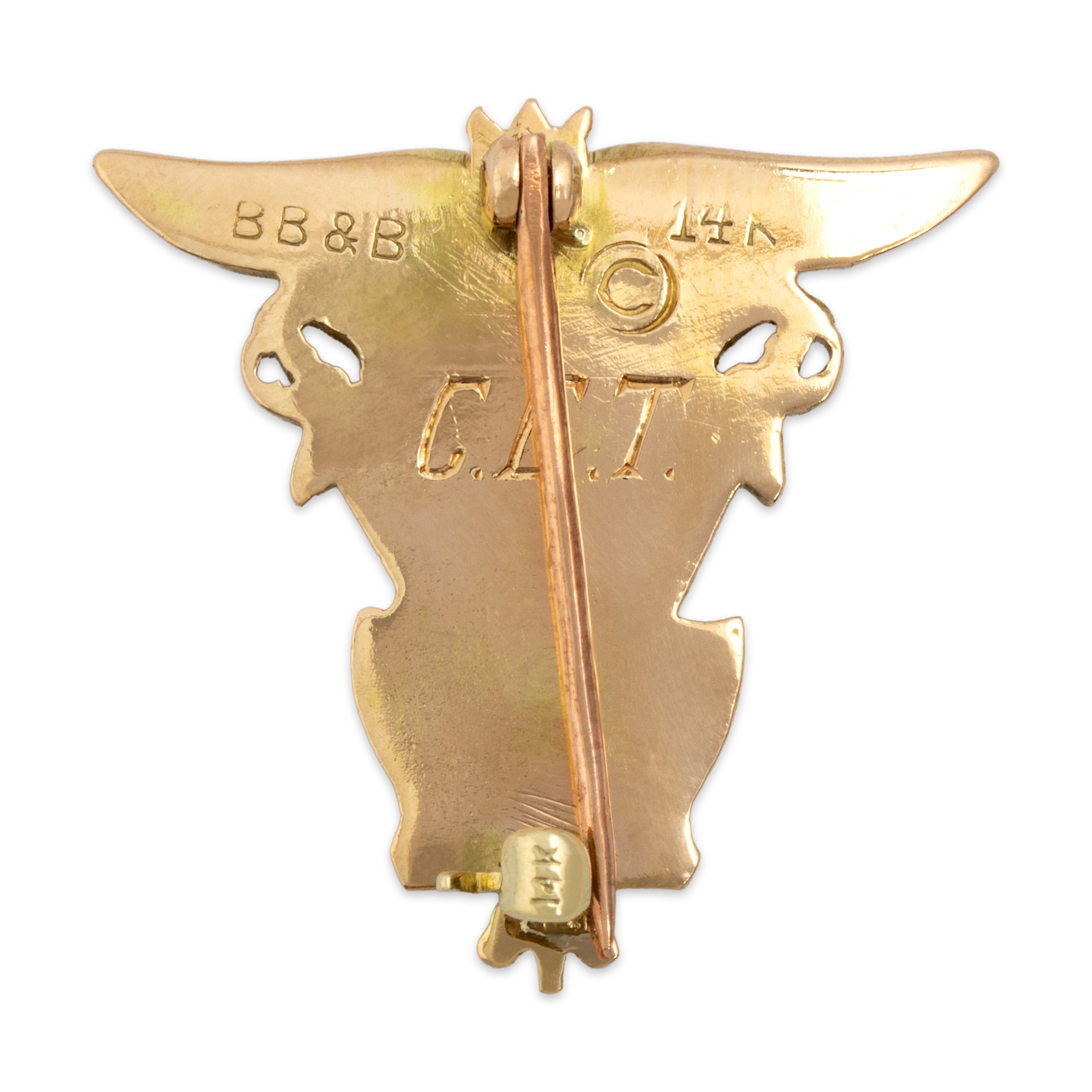 Antique 14k Yellow & Rose Gold Us Naval Academy Badge Brooch / Pin - Back view