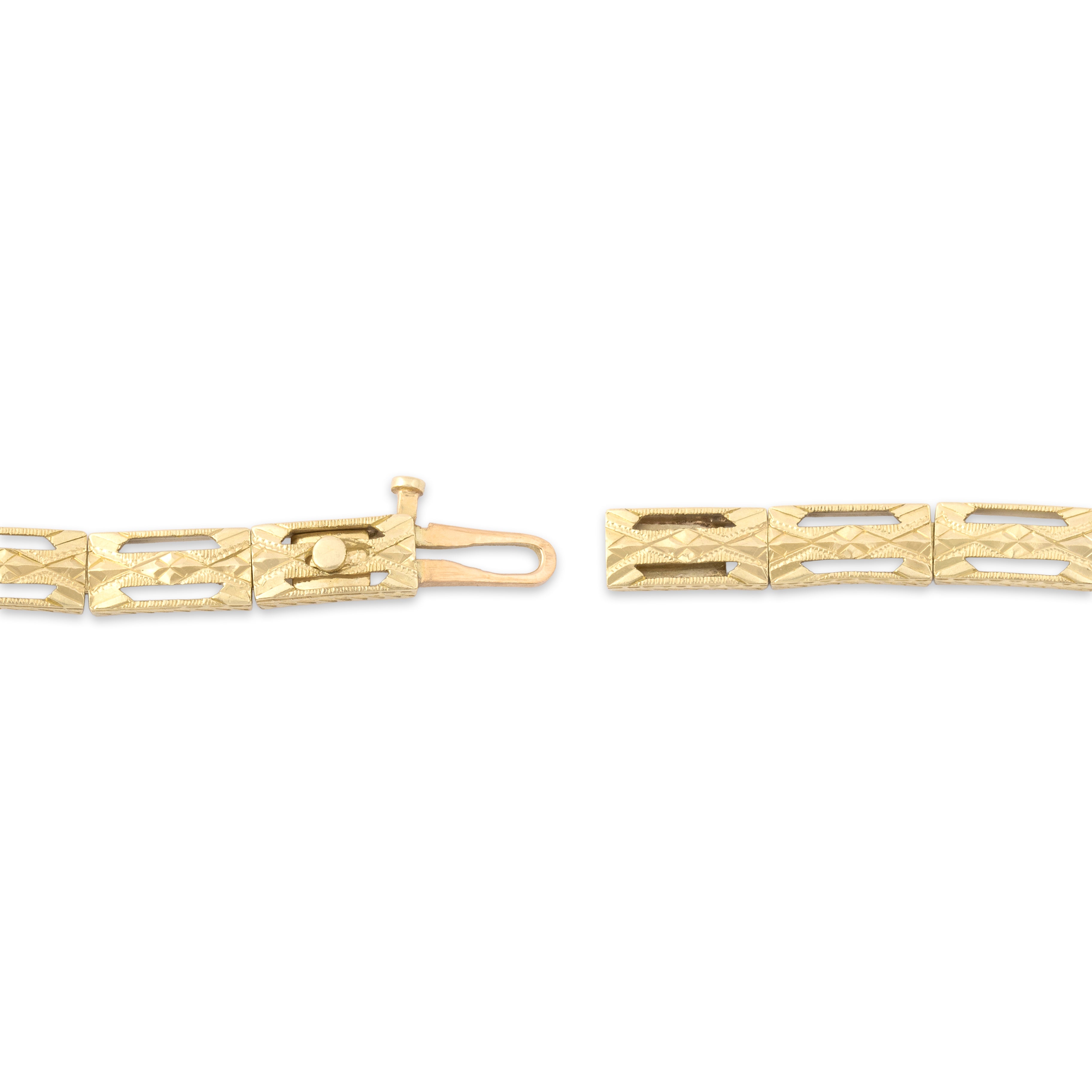 Antique 14k Yellow Gold Geometric Open Link Bracelet - clasp view