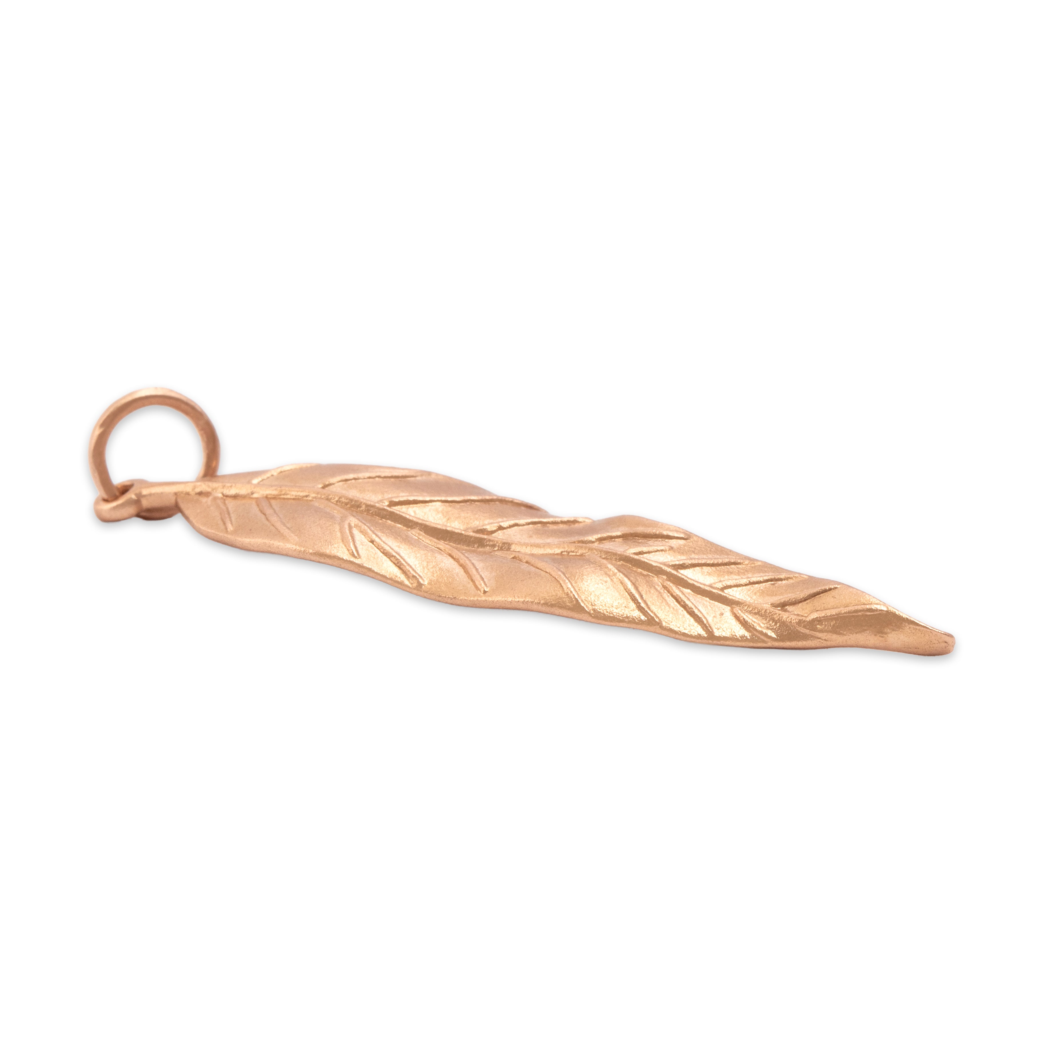 Estate 14k Rose Gold Wavy Matte Leaf Charm / Pendant - Side view