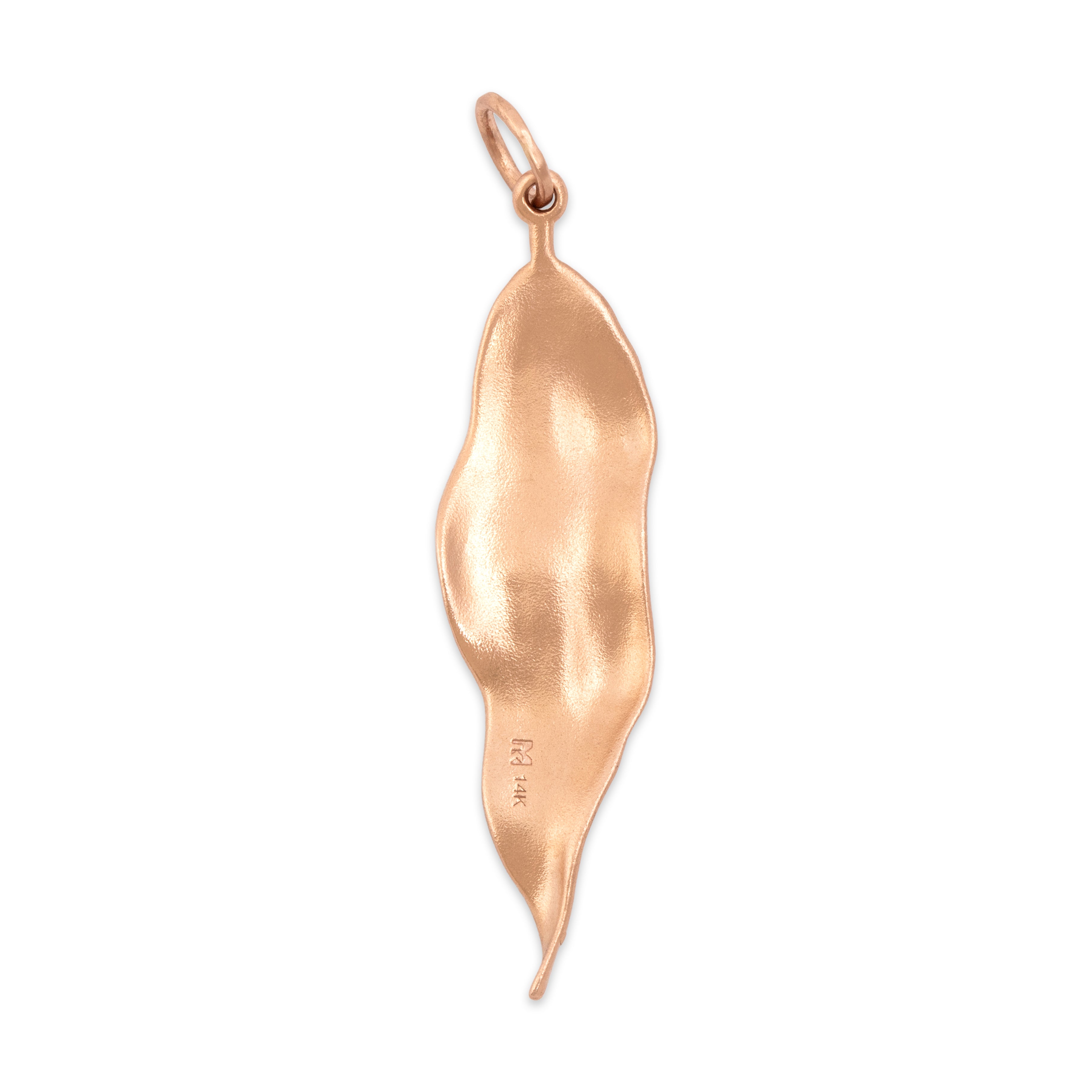 Estate 14k Rose Gold Wavy Matte Leaf Charm / Pendant - Back view