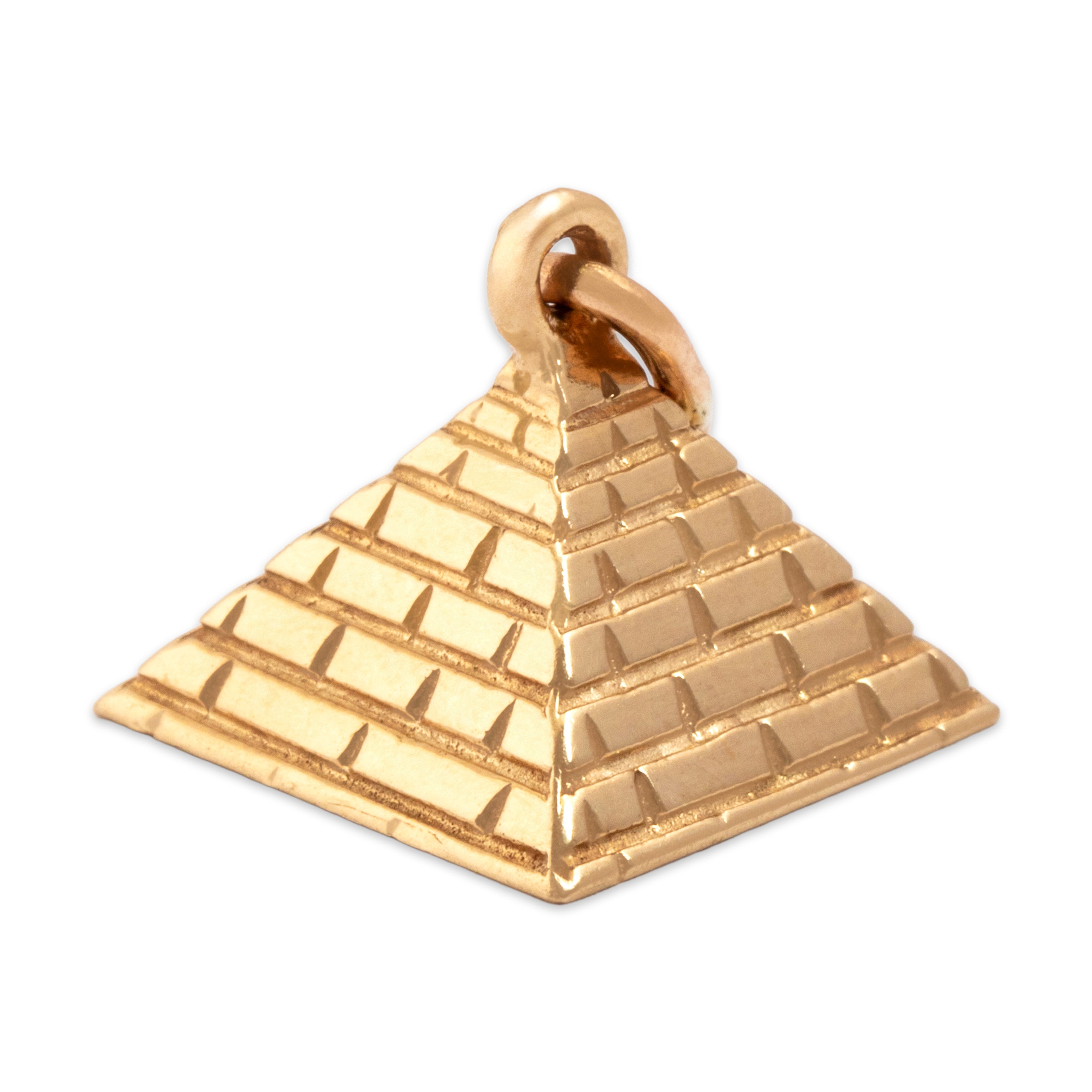 Vintage 14k Yellow Gold Textured Giza Pyramid Charm / Pendant - Overall view