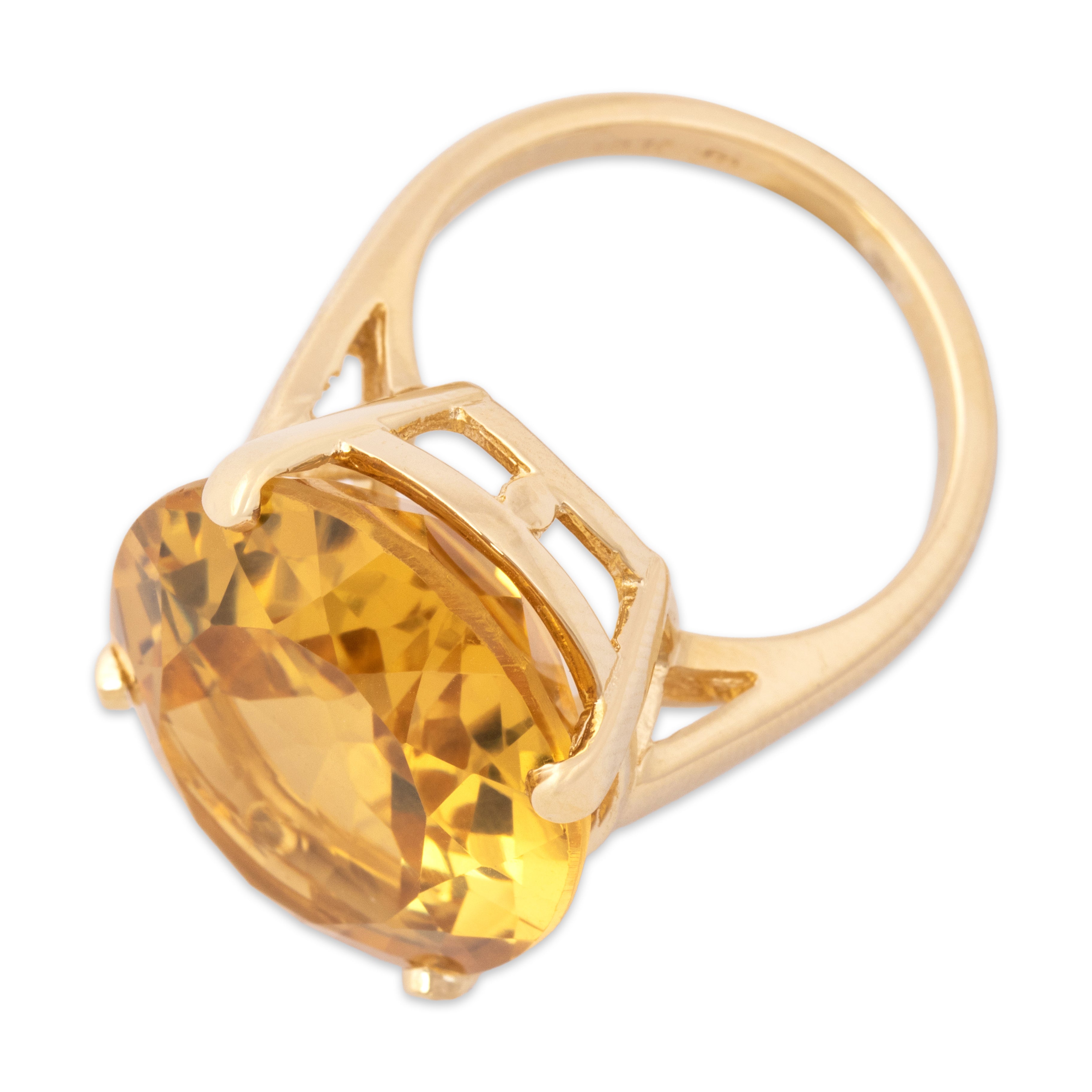 Vintage Large 14k Yellow Gold 17.38ct Citrine Sunny Oval Cocktail Ring - Overall view