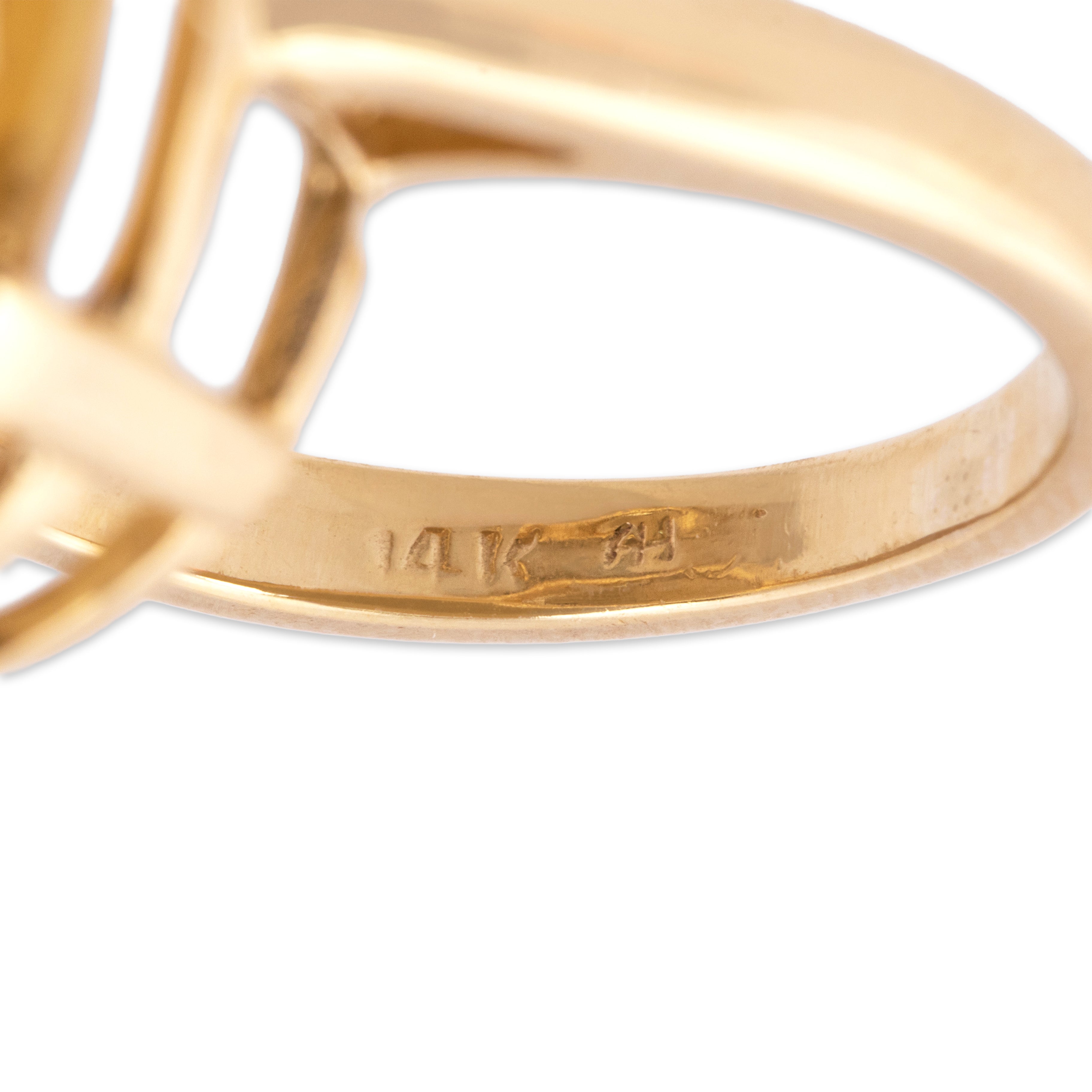 Vintage Large 14k Yellow Gold 17.38ct Citrine Sunny Oval Cocktail Ring - Hallmark view