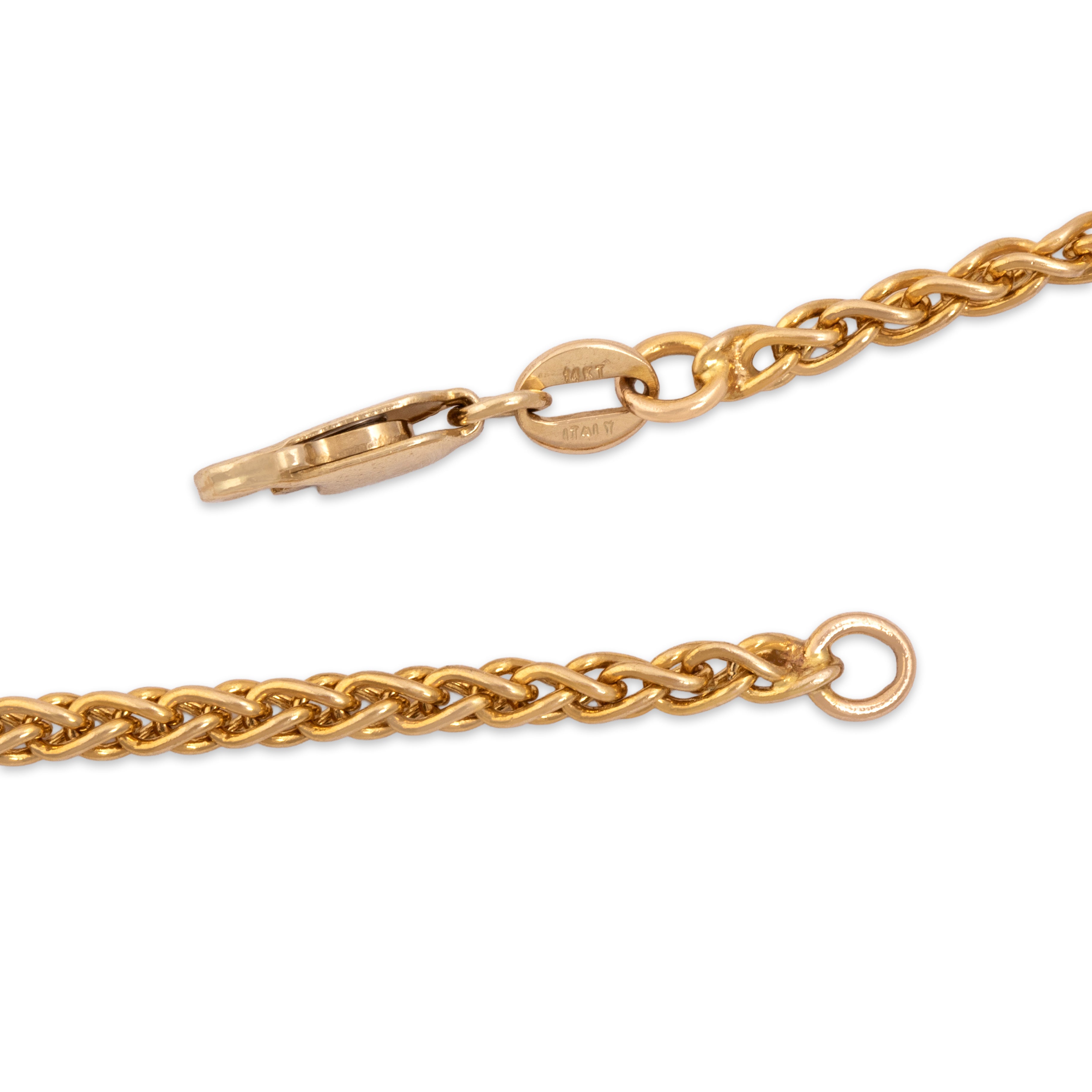 Vintage Italian Heavy 14k Yellow Gold Elegant Wheat 2.4mm Chain - clasp view