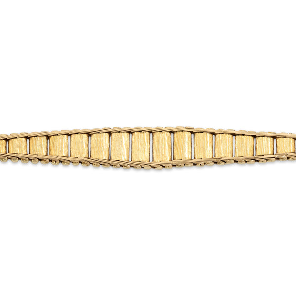Vintage Italian 14k Yellow Gold Textured Graduated Herringbone Link Bracelet 7.25