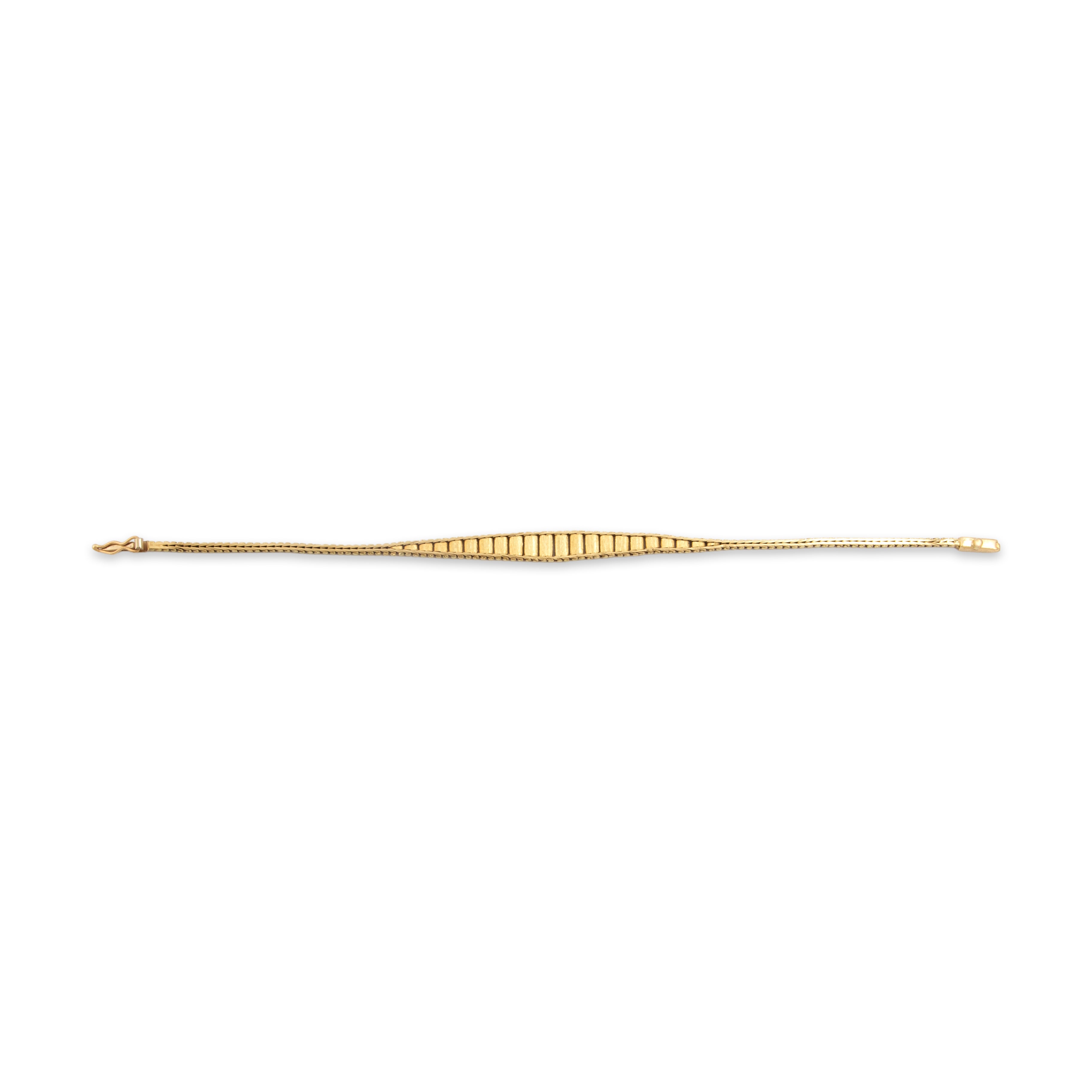 Vintage Italian 14k Yellow Gold Textured Graduated Herringbone Link Bracelet - Overall view