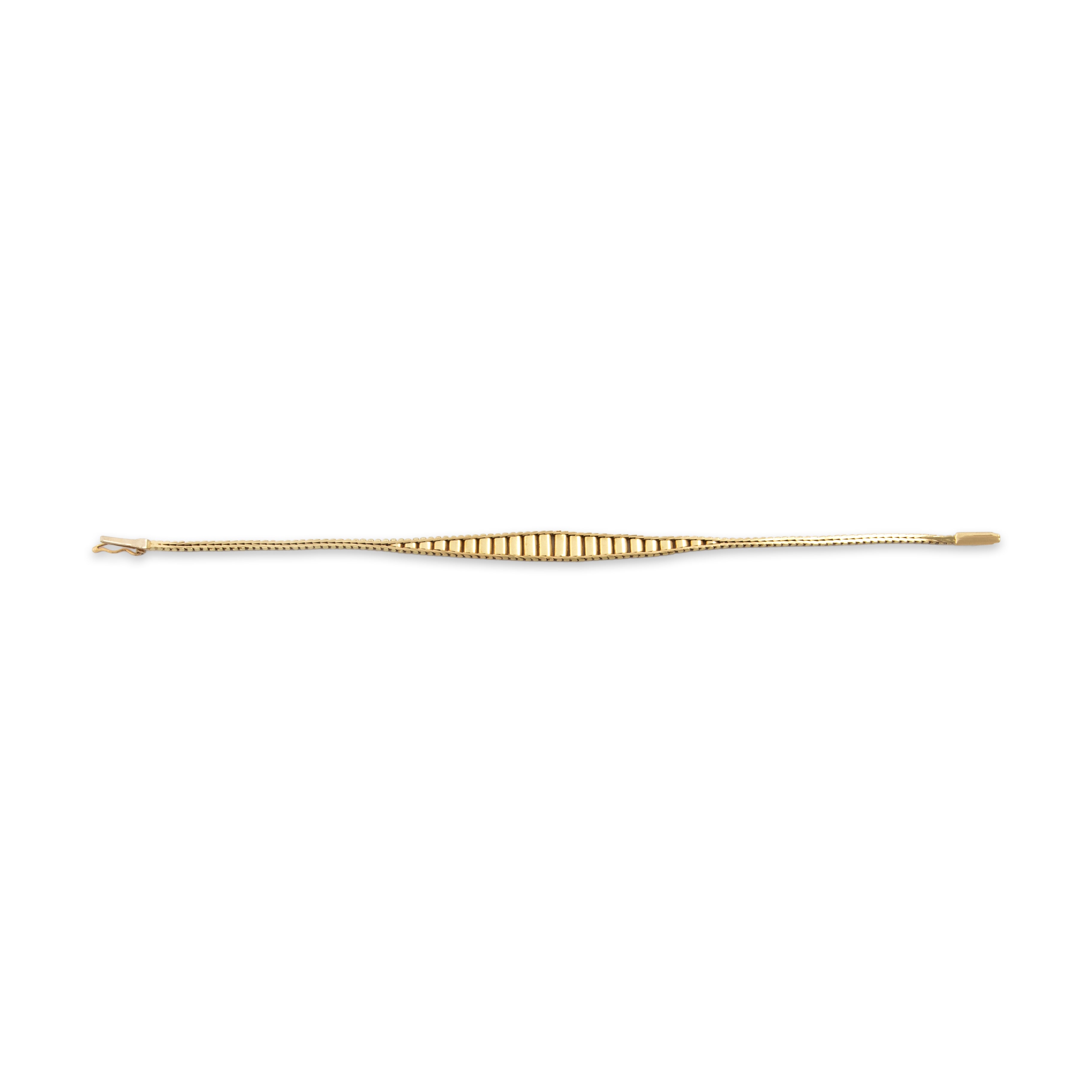 Vintage Italian 14k Yellow Gold Textured Graduated Herringbone Link Bracelet - Back view
