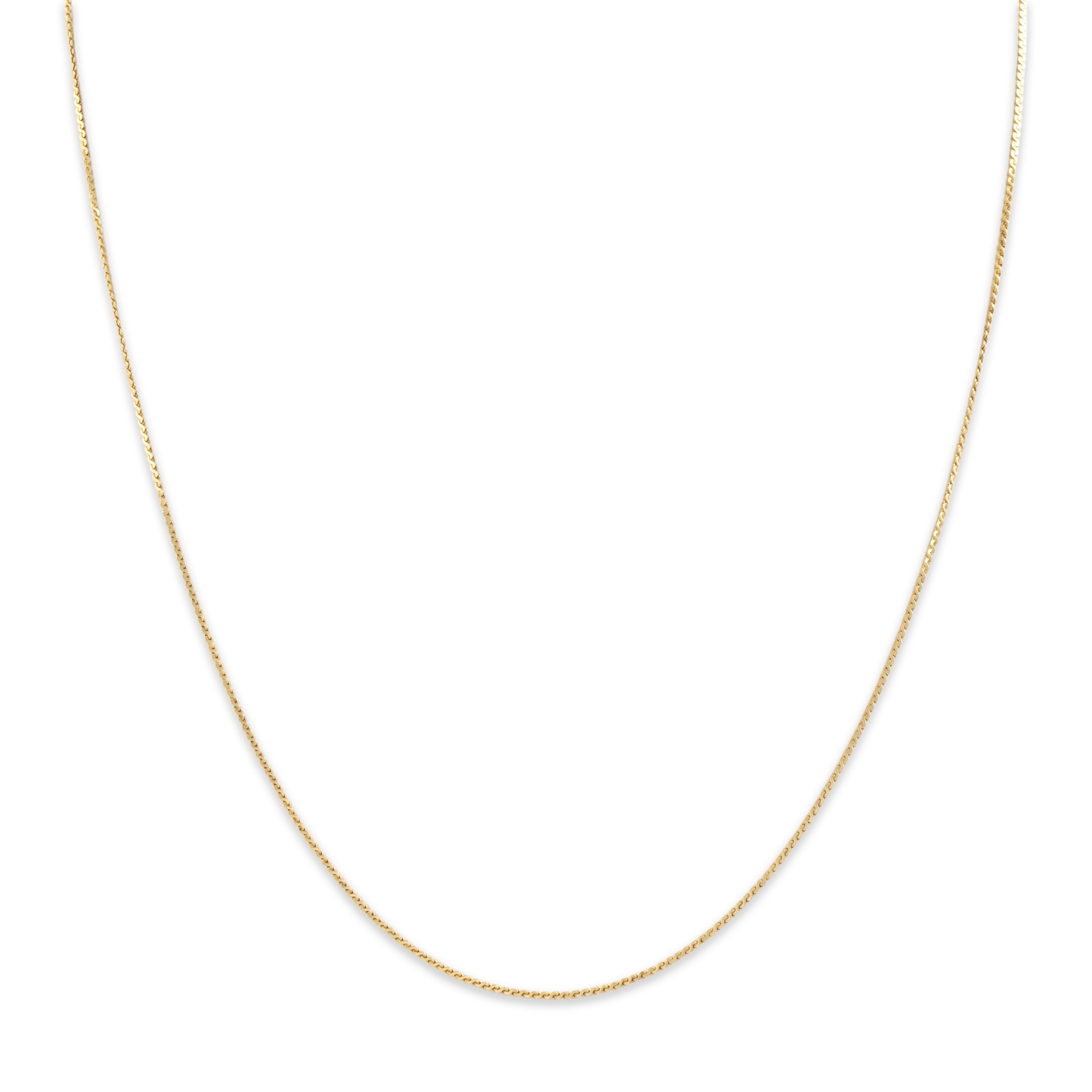 Vintage Italian 14k Yellow Gold Delicate Flat Serpentine Link .8mm Chain - Close-up view