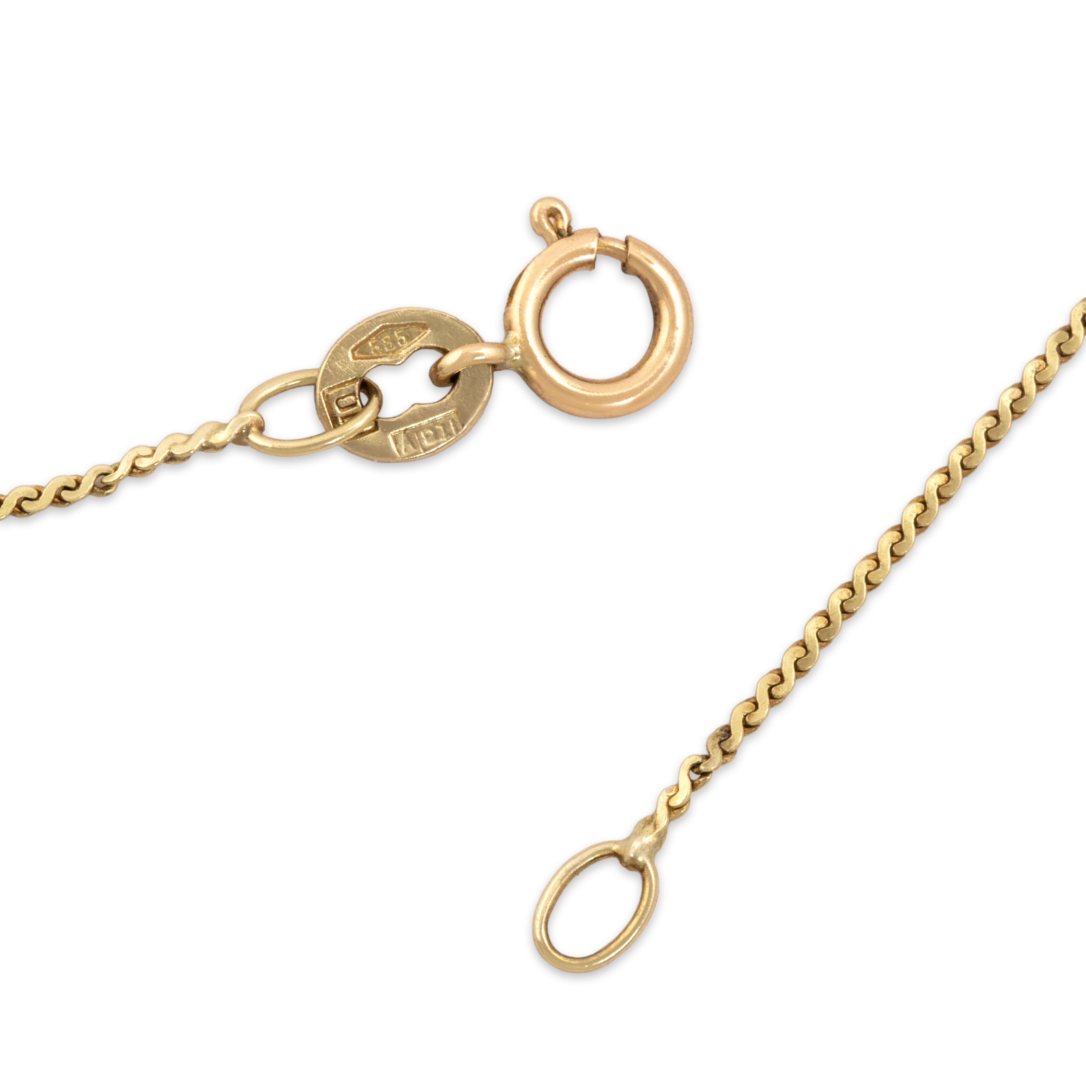 Vintage Italian 14k Yellow Gold Delicate Flat Serpentine Link .8mm Chain - clasp view