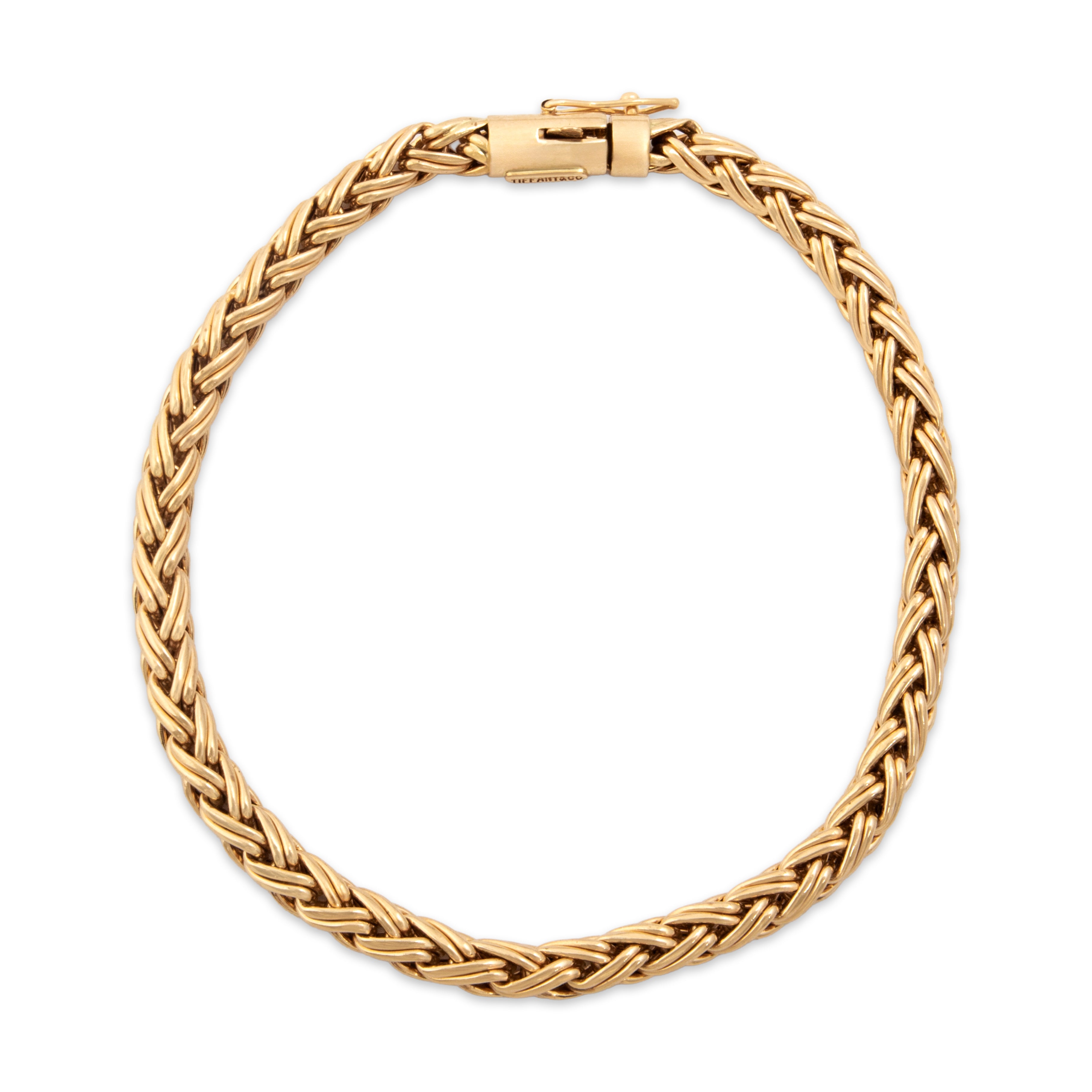 Vintage Tiffany & Co. 14k Yellow Gold Chunky Russian Wheat Chain Bracelet - Close-up view