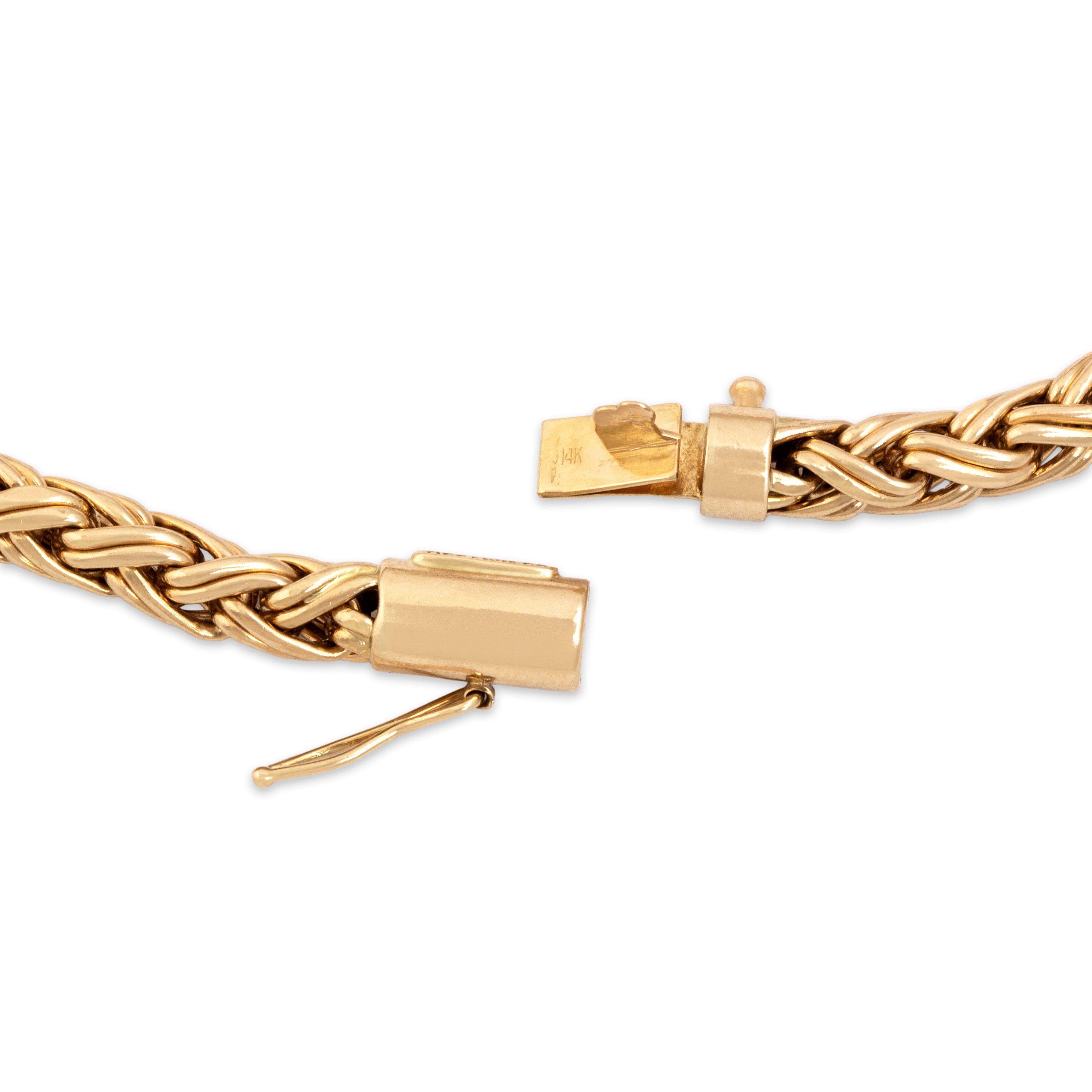 Vintage Tiffany & Co. 14k Yellow Gold Chunky Russian Wheat Chain Bracelet - clasp view